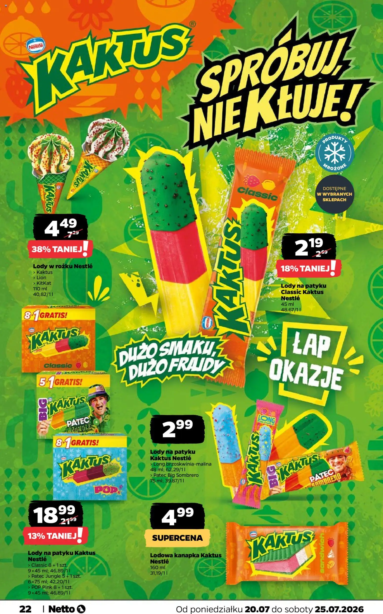 Netto gazetka od poniedziałku od 20.07.2026 | Strona: 22 | Produkty: Sandwich, Por, Lody na patyku, Lody