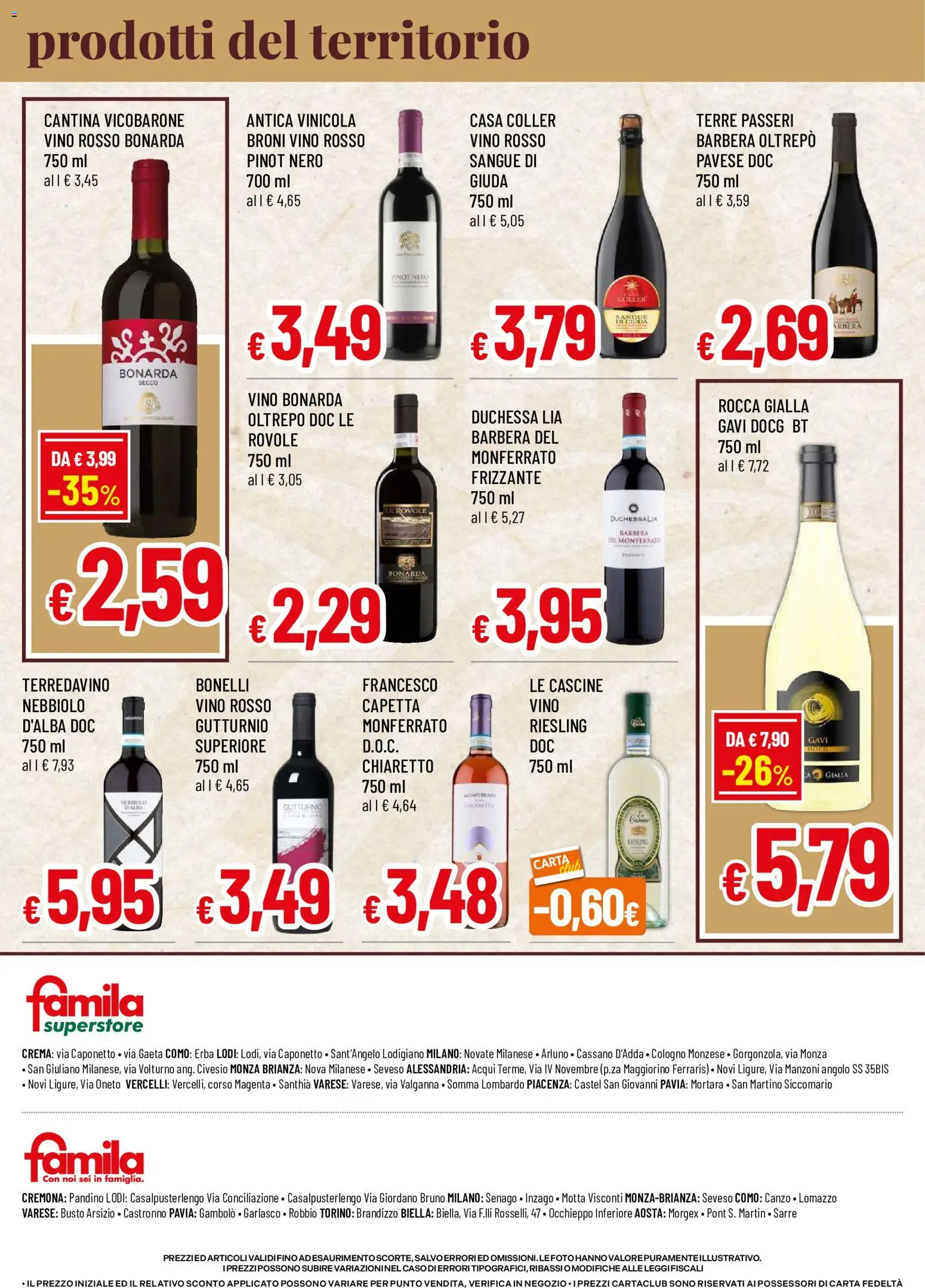 Volantino Famila del 29/10/2026 | Pagina: 4 | Prodotti: Crema, Vino, Vino rosso