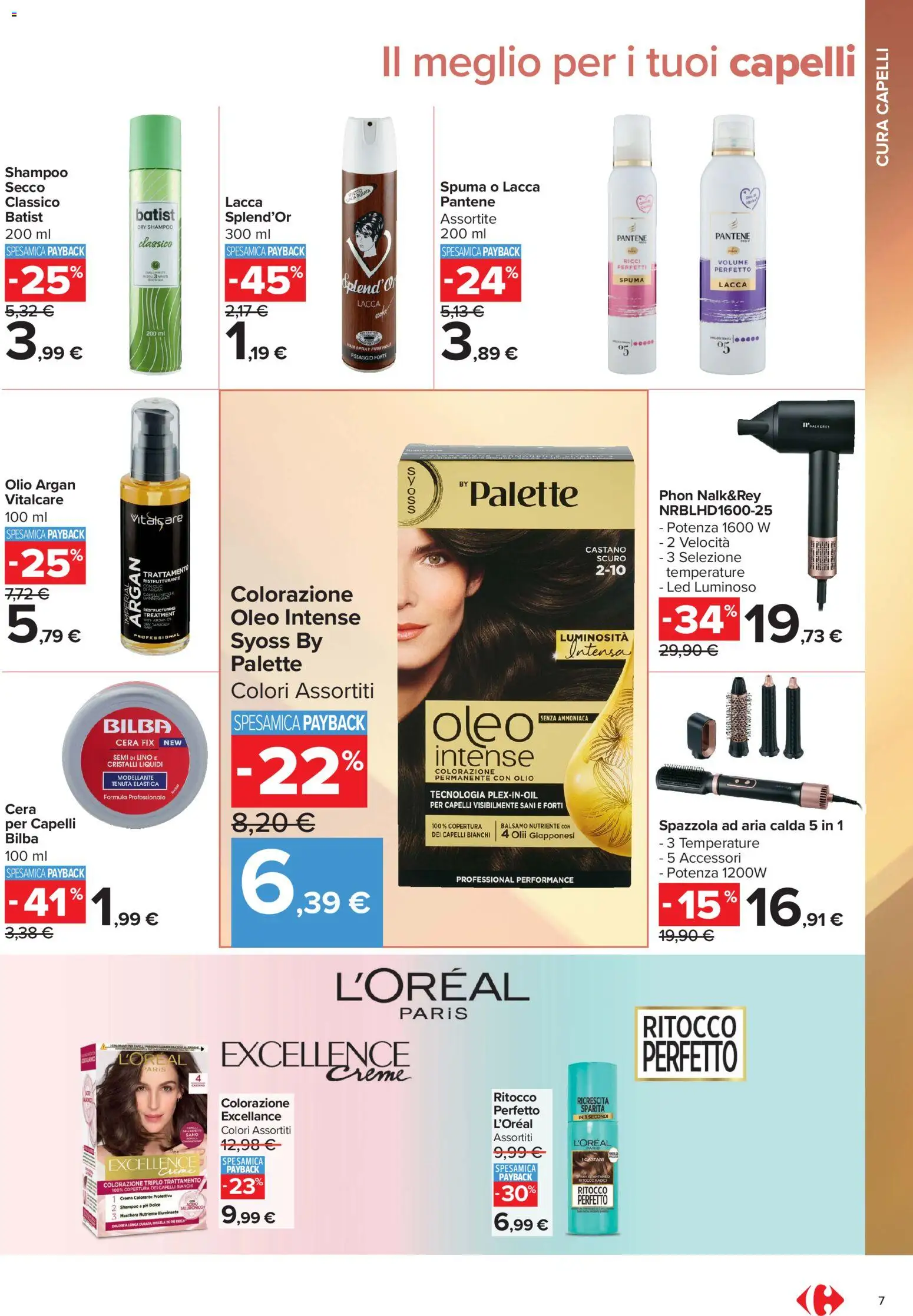 Volantino Carrefour del 10/07/2026 | Pagina: 7 | Prodotti: Shampoo, Balsamo, Crema, Maschera
