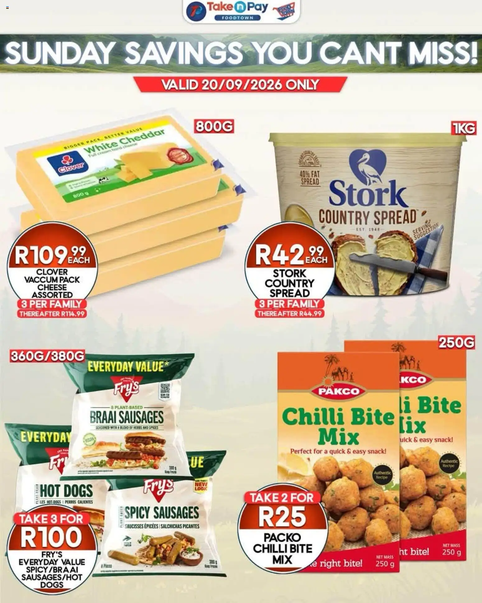 New Take n Pay catalogue – valid from 20/09/2026 | Page: 4 | Products: Spread, Cheese, Hot dogs, Fry's