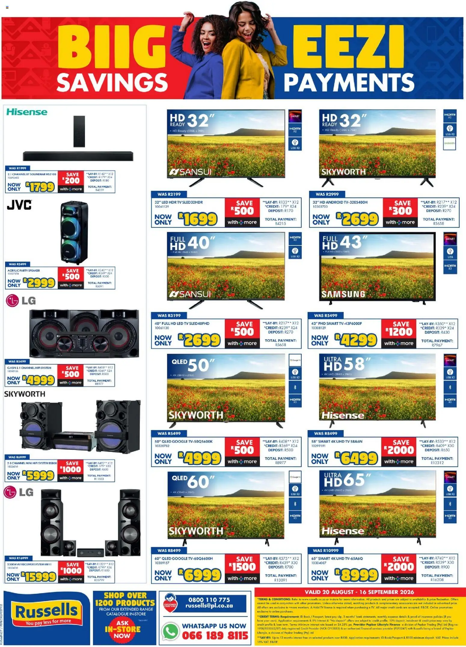New Russells catalogue – valid from 20/08/2026 | Page: 16 | Products: Speaker, USB, TV, Soundbar