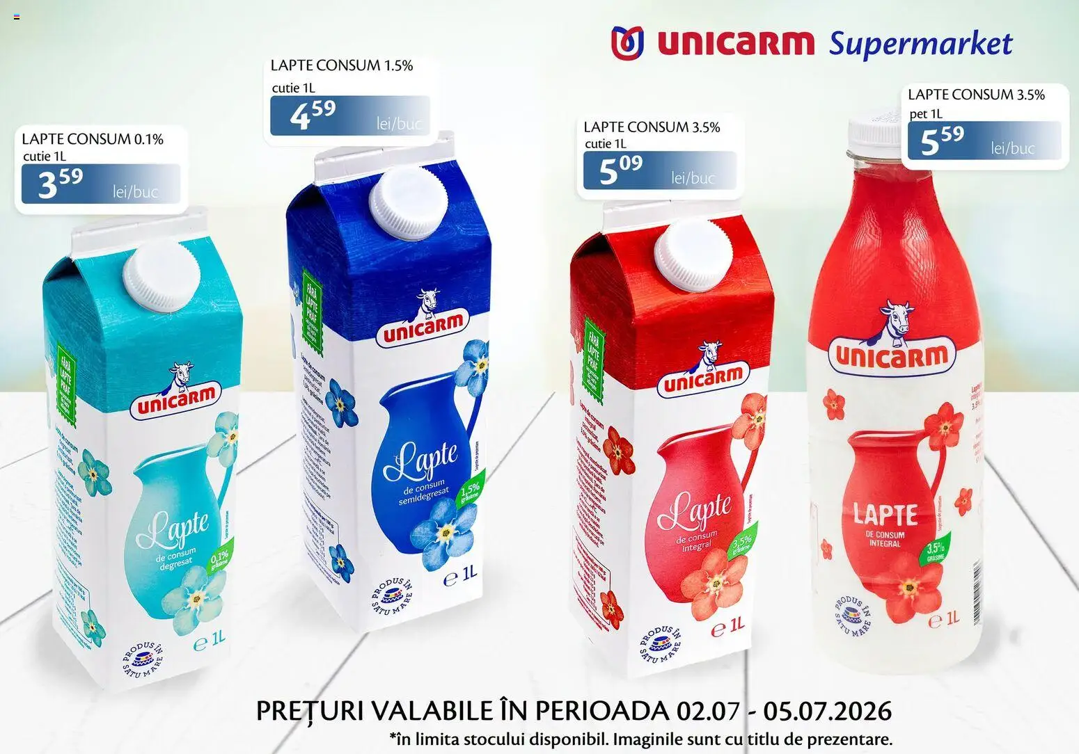 Noul catalog Unicarm – valabil de la 02.07.2026 | Pagină: 1 | Produse: Cutie, Lapte