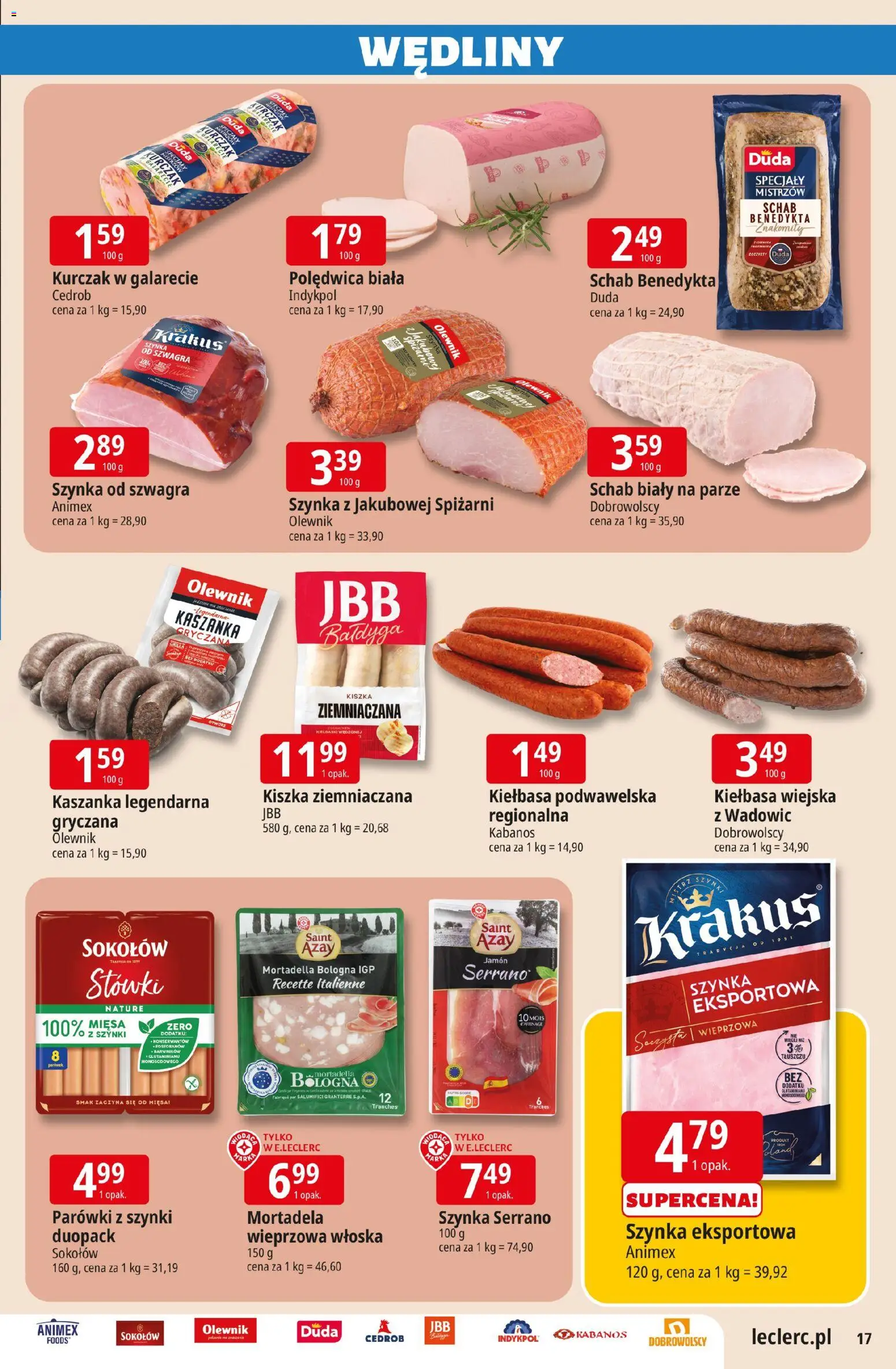 E.Leclerc gazetka - Tychy od 12.05.2026 | Strona: 17 | Produkty: Parówki z szynki, Parówki, Kaszanka, Szynka