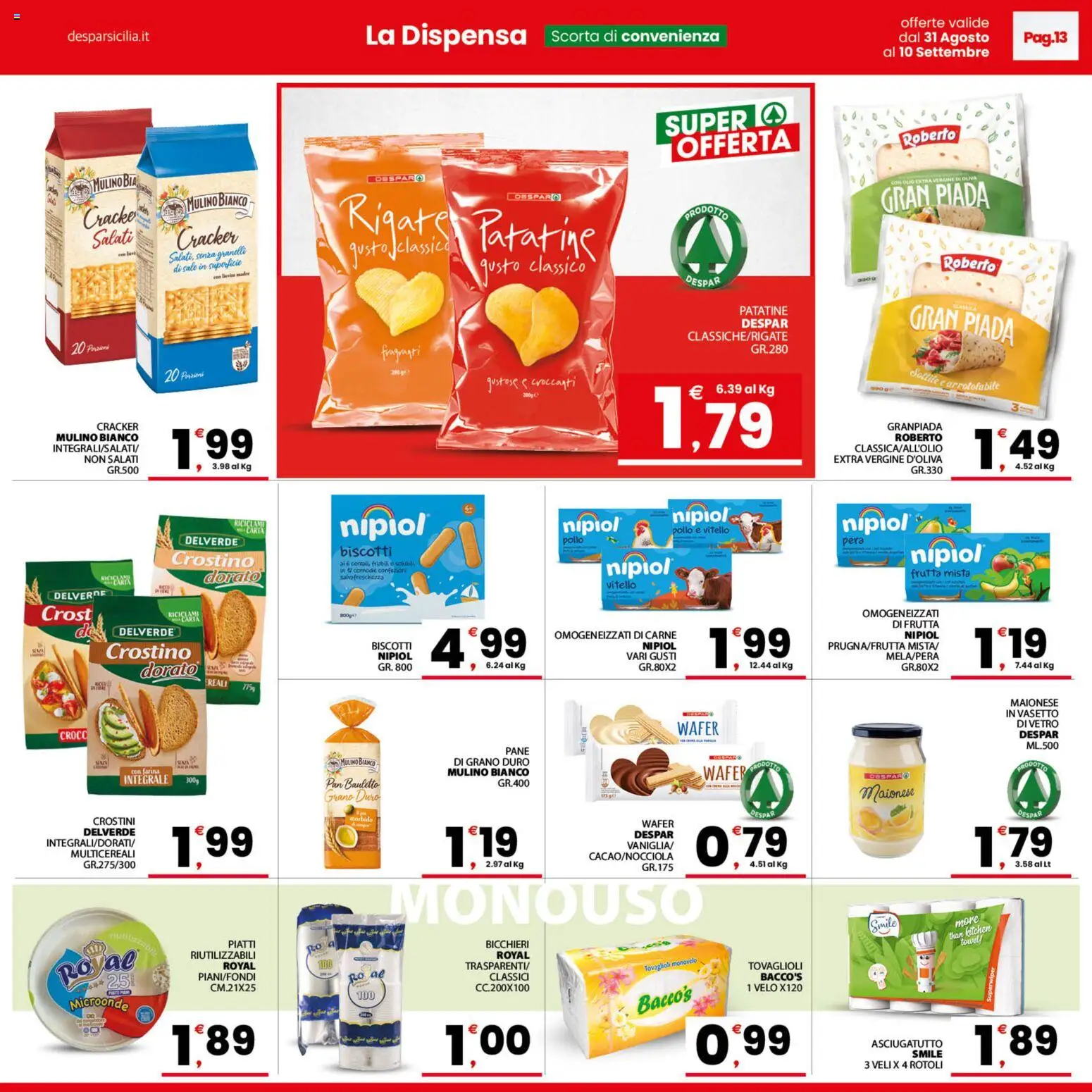 Volantino Despar del 31/08/2026 | Pagina: 13 | Prodotti: Biscotti, Sale, Pera, Vitello