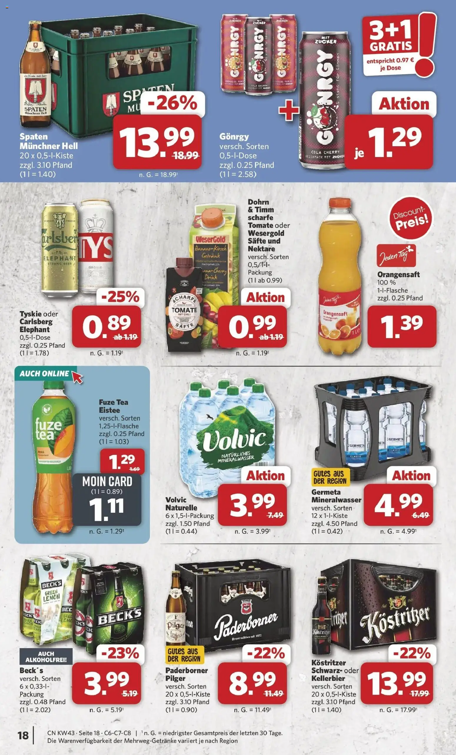 Combi Prospekt Borchen (ab 19.10.2026) zum Blättern | Seite: 18 | Produkte: Fuze tea, Kostritzer, Orangensaft, Volvic