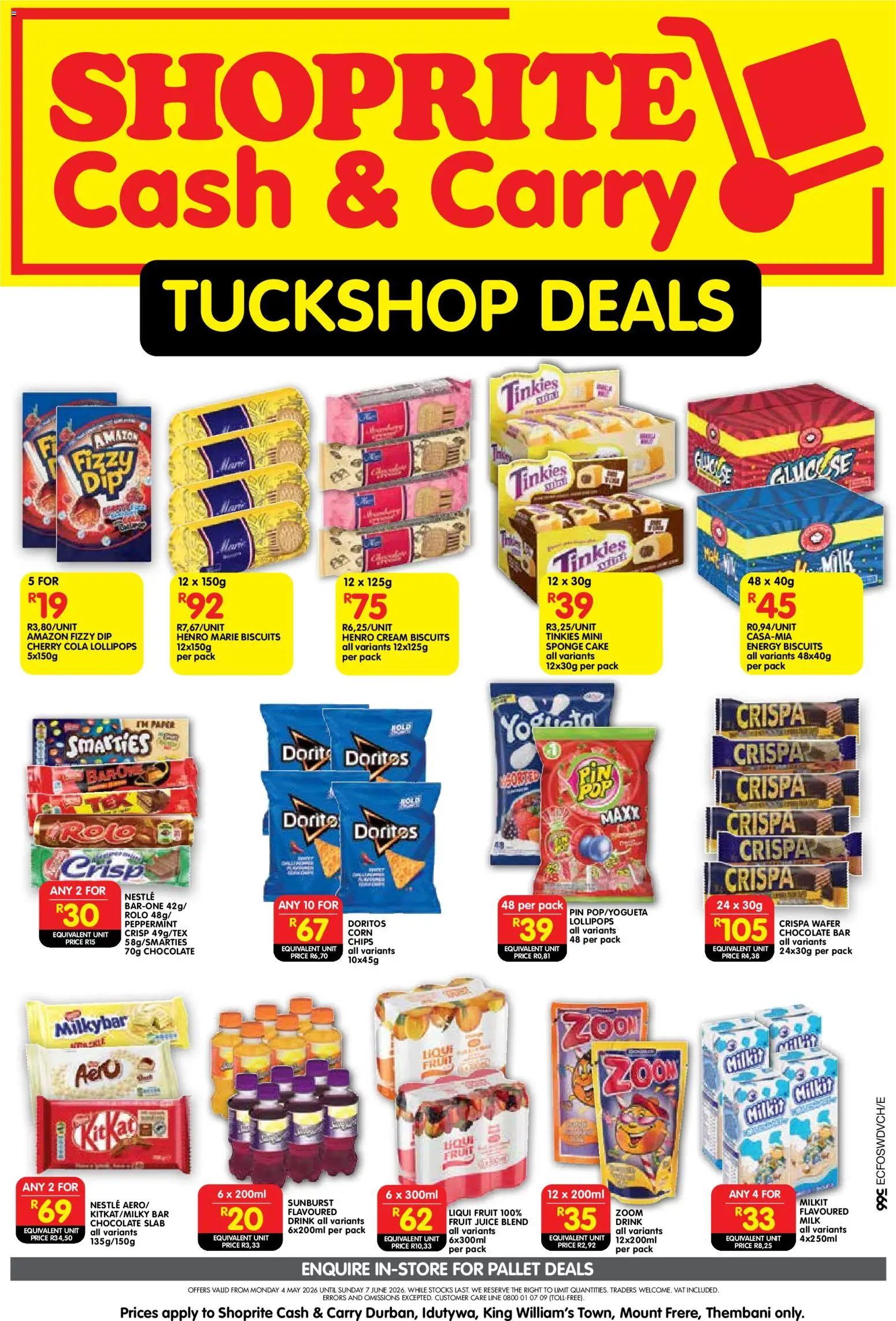 New Shoprite catalogue – valid from 04.05.2026 | Page: 1 | Products: Biscuits, Chocolate, Juice, Fruit