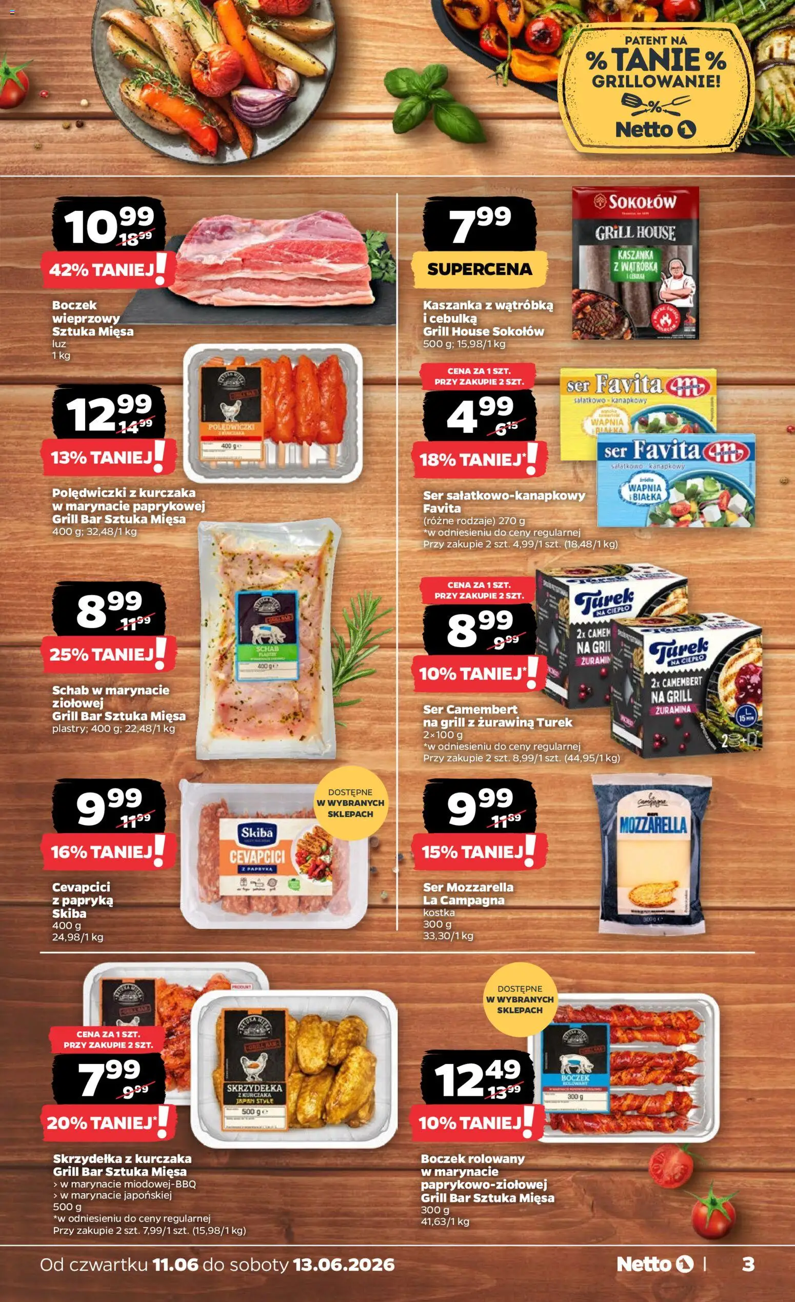 Netto gazetka od czwartku spożywcza od 11.06.2026 | Strona: 3 | Produkty: Ser camembert, Grill, Camembert, Boczek