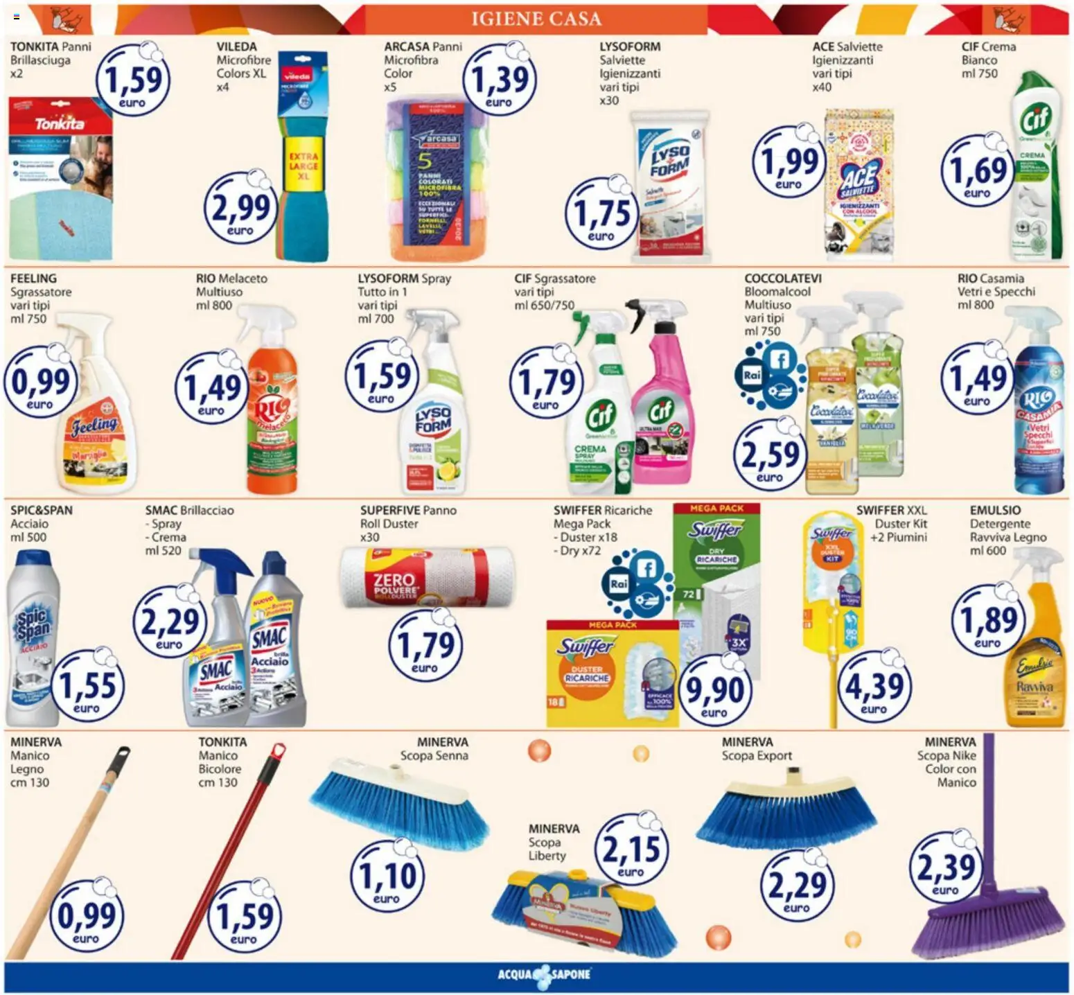 Volantino Acqua e Sapone del 09.03.2026 | Pagina: 15 | Prodotti: Salviette igienizzanti, Sapone, Sgrassatore, Scopa