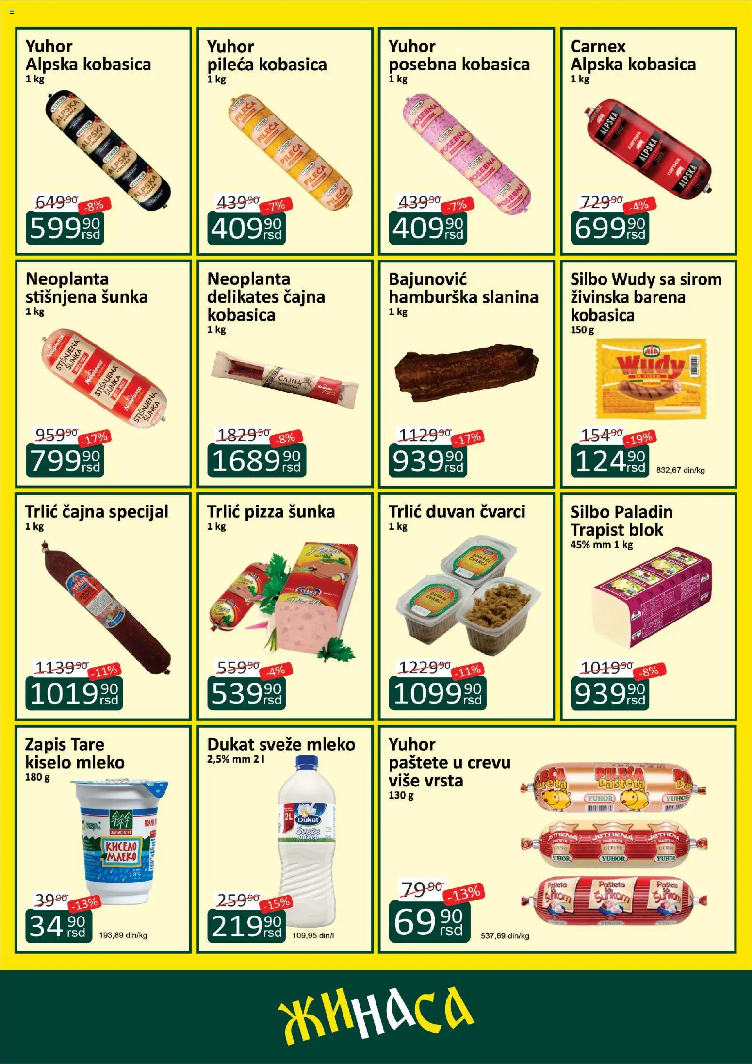 ŽINASA katalog - važi od 01.10.2026 | Strana: 2 | Proizvode: Kiselo mleko, Mleko, Hamburska slanina, Pašteta