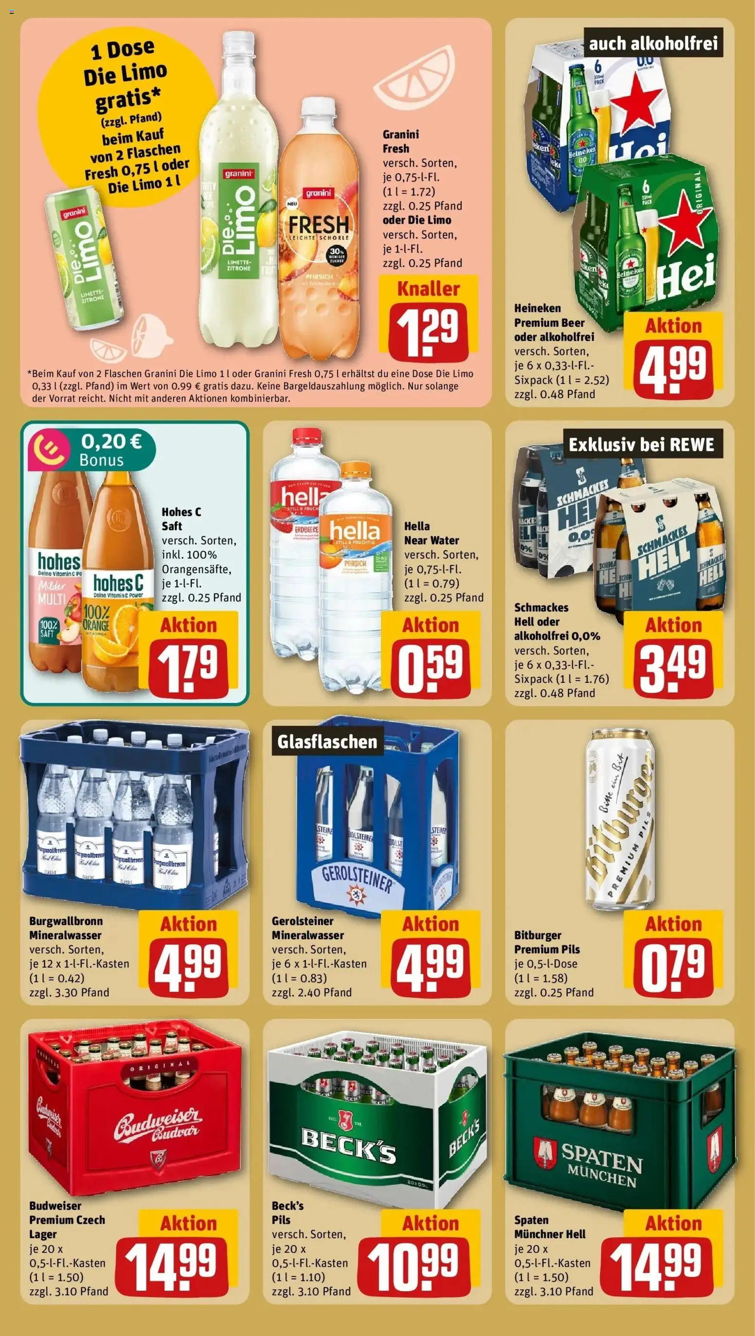 REWE Prospekt ab 21.09.2026 zum Blättern » Angebote | Seite: 24 | Produkte: Bitburger, Mineralwasser, Granini die limo, Hohes c