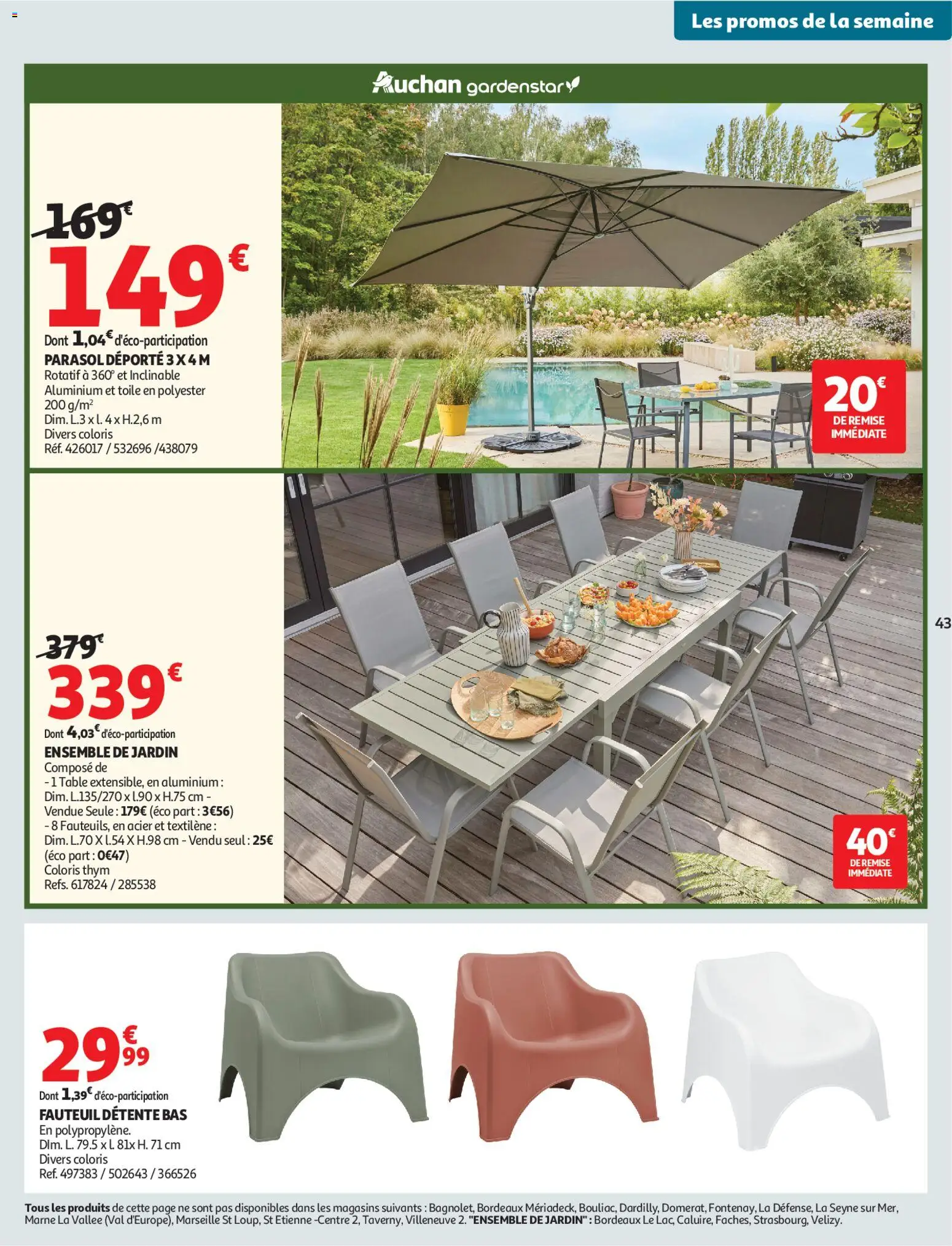 {H1} | Page: 43 | Produits: Fauteuil, Table, Parasol déporté, Parasol