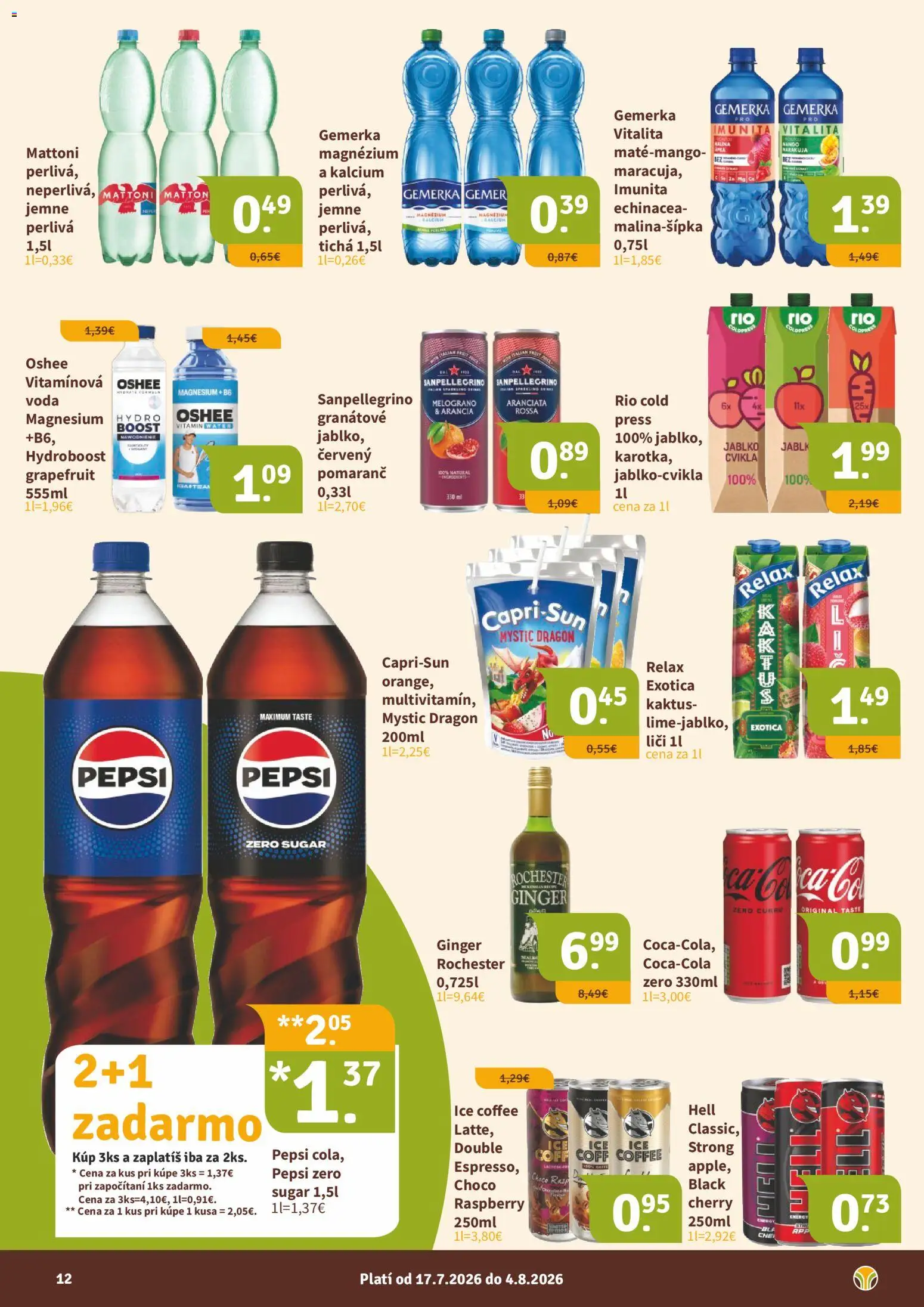 Nové Nitrazdroj akcie – leták je platný od 17.07.2026 | Strana: 12 | Produkty: Liči, Mattoni, Voda, Pepsi