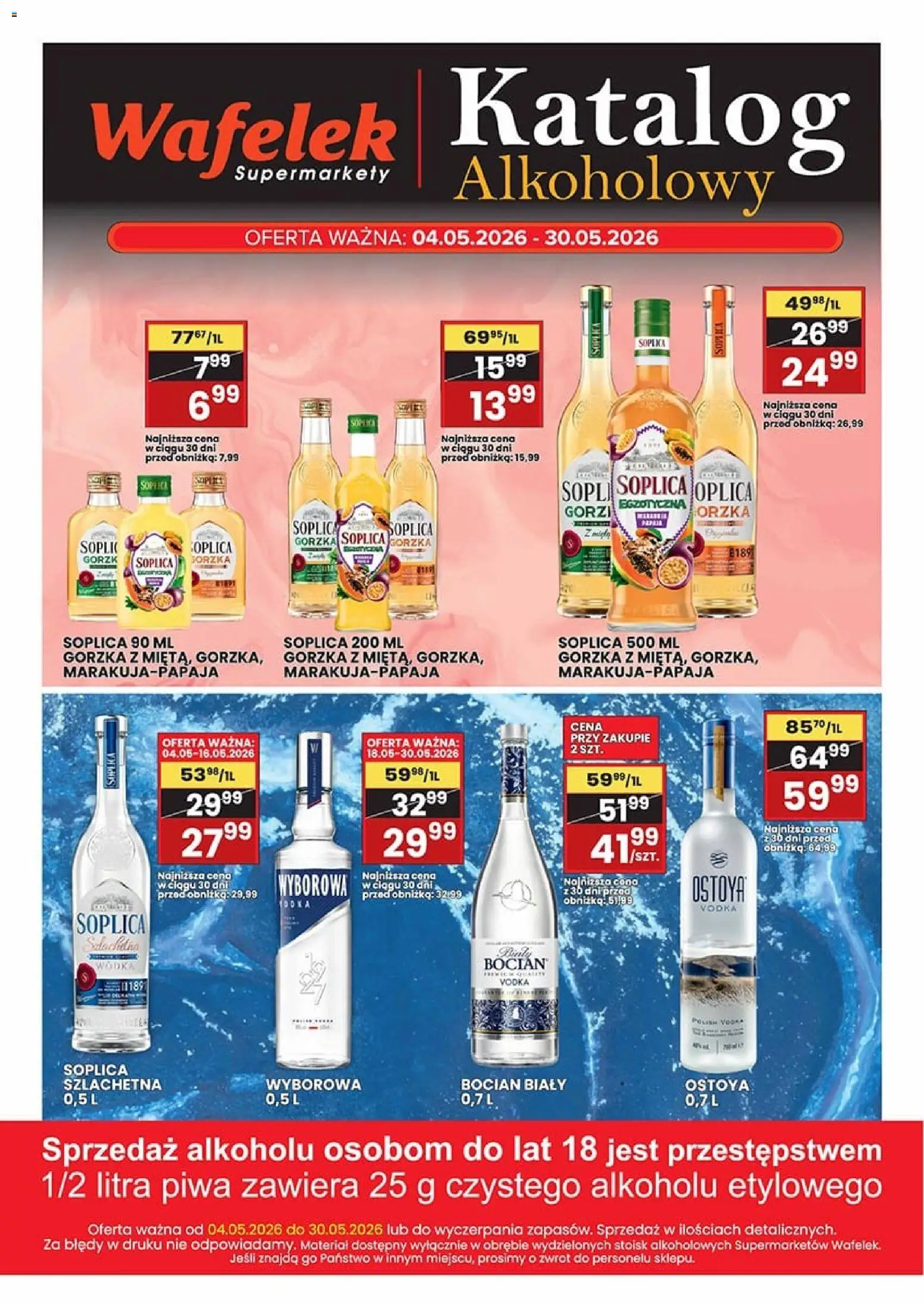 Wafelek gazetka alkoholowa od 04.05.2026 | Strona: 1 | Produkty: Wódka bocian, Vodka, Wódka