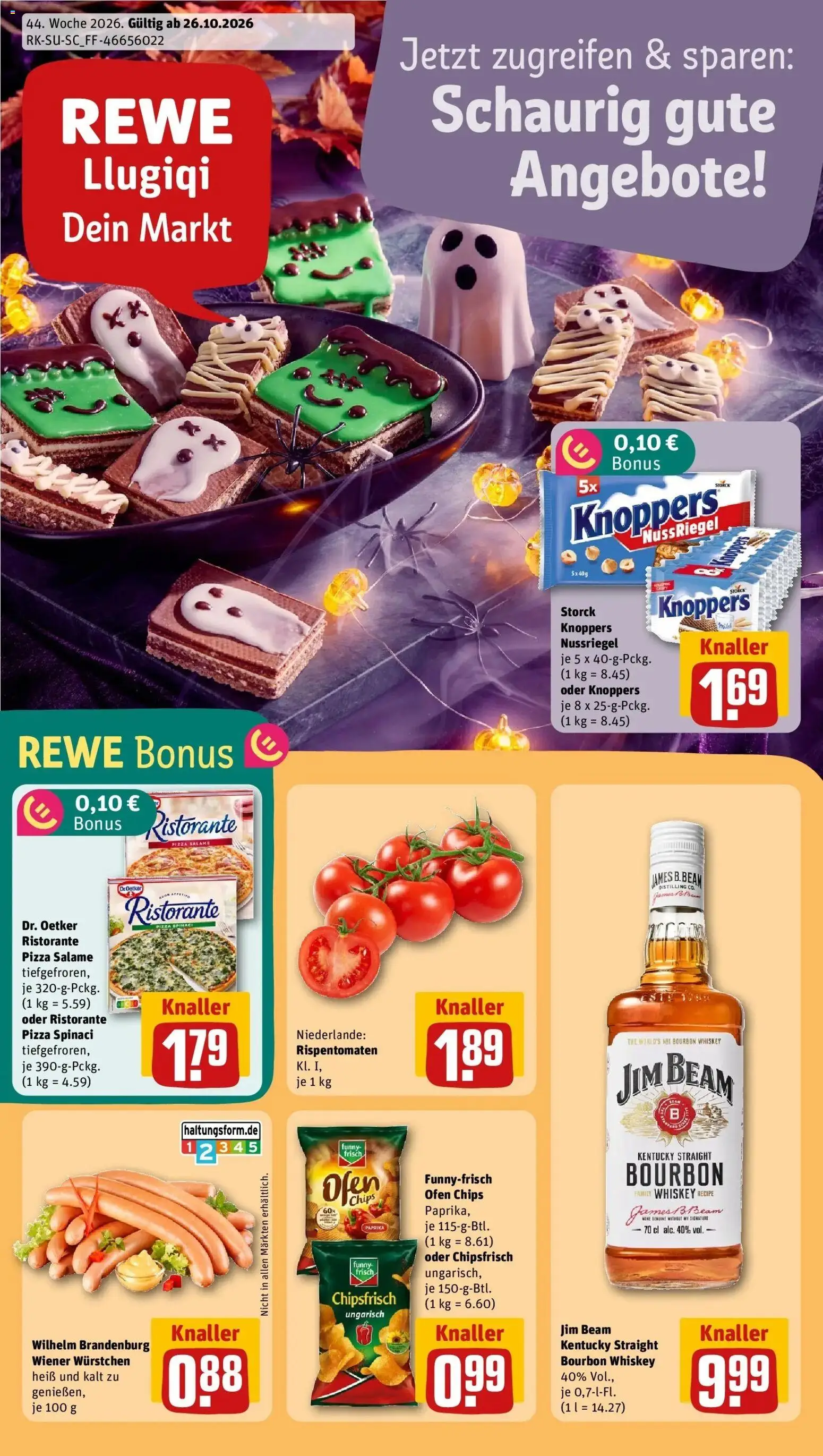 REWE Prospekt ab 26.10.2026 zum Blättern » Angebote | Seite: 1 | Produkte: Ristorante, Jim beam, Wiener wurstchen, Whiskey