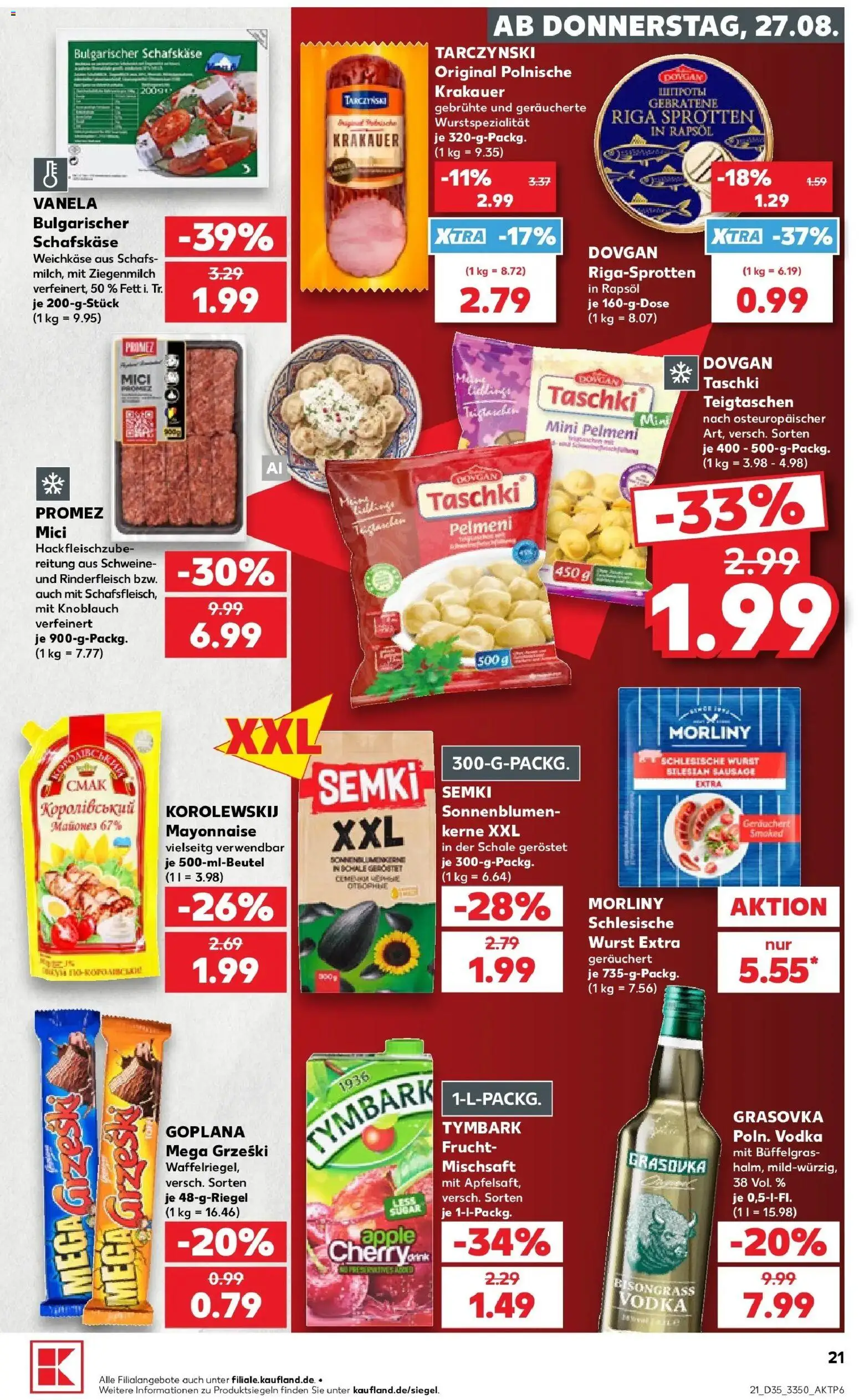 Prospekt Kaufland ab 24.08.2026 » Angebote Online zum Blättern | Seite: 32 | Produkte: Rapsöl, Mayonnaise, Wurst, Vodka
