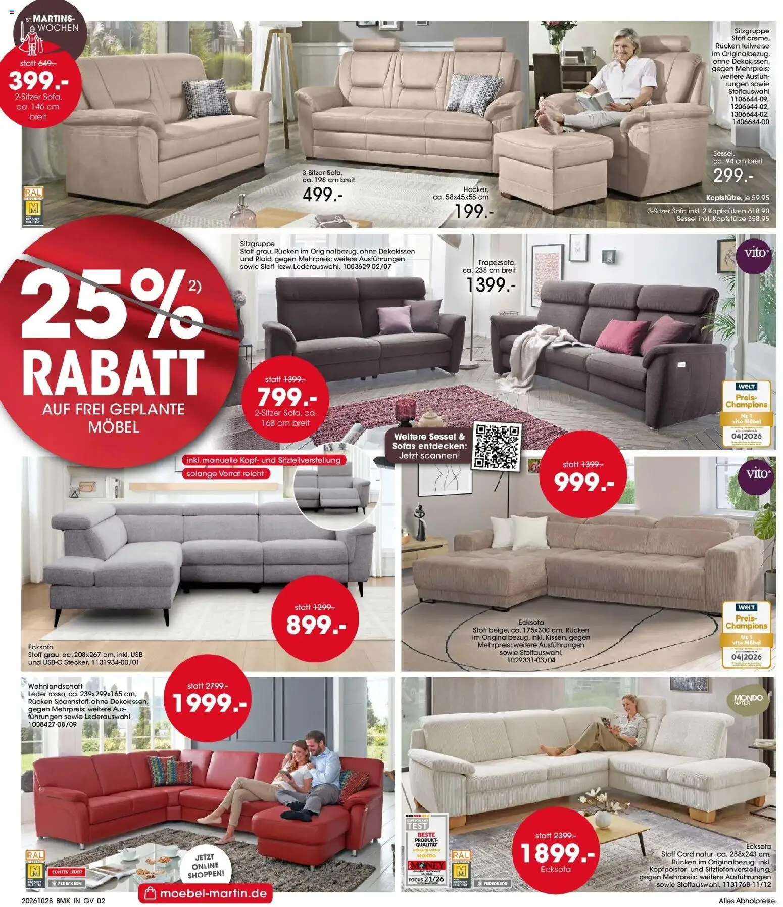 Möbel Martin - Möbel Martin: Wochenangebote (ab 28.10.2026) zum Blättern | Seite: 2 | Produkte: USB, Wohnlandschaft, Ecksofa, Sessel