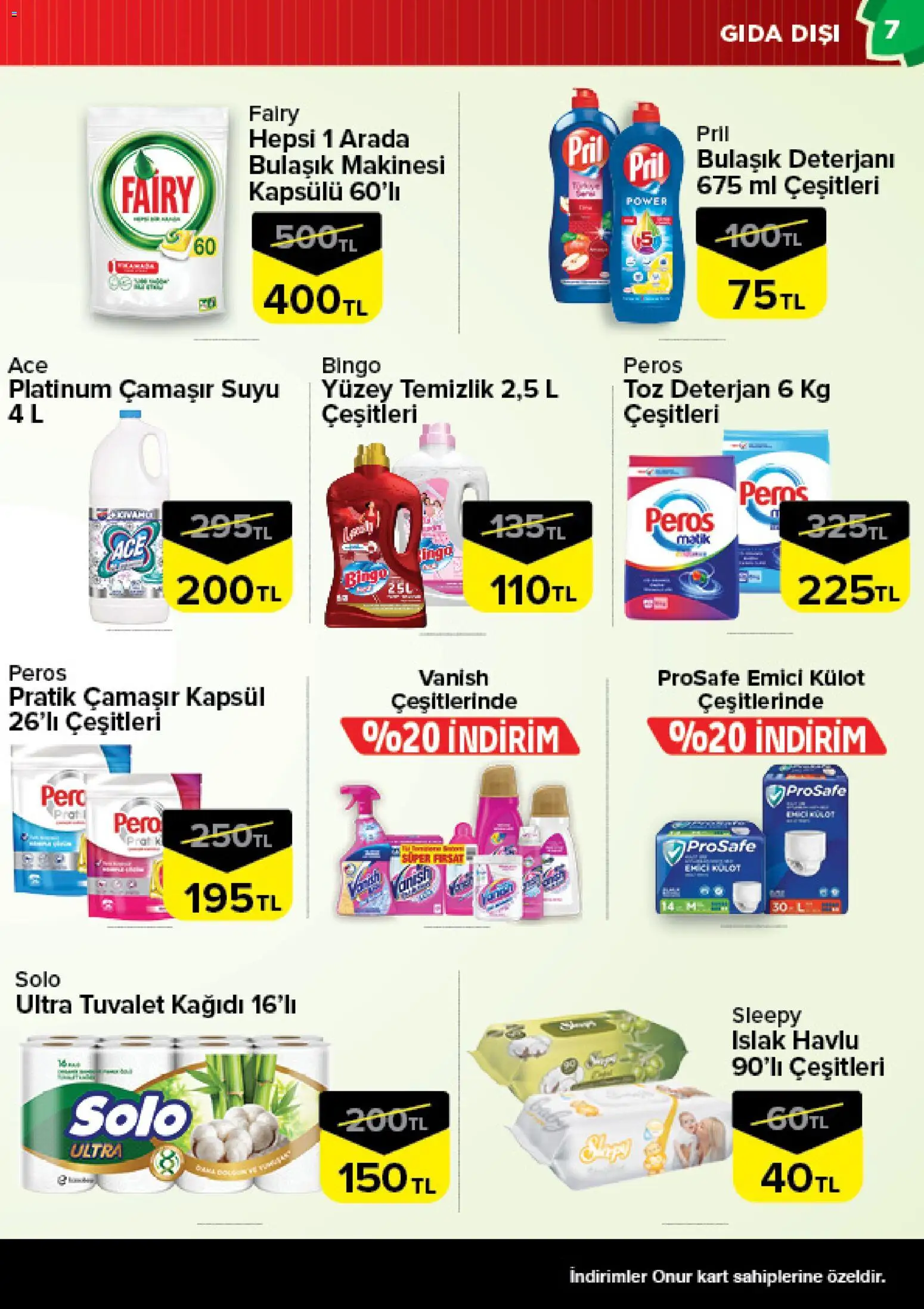 Onur Market Katalog - 11 Ağustos 2026 tarihinden itibaren geçerlidir | Sayfa: 7 | Ürünler: Deterjan, Külot, Tuvalet kağıdı, Bulaşık makinesi