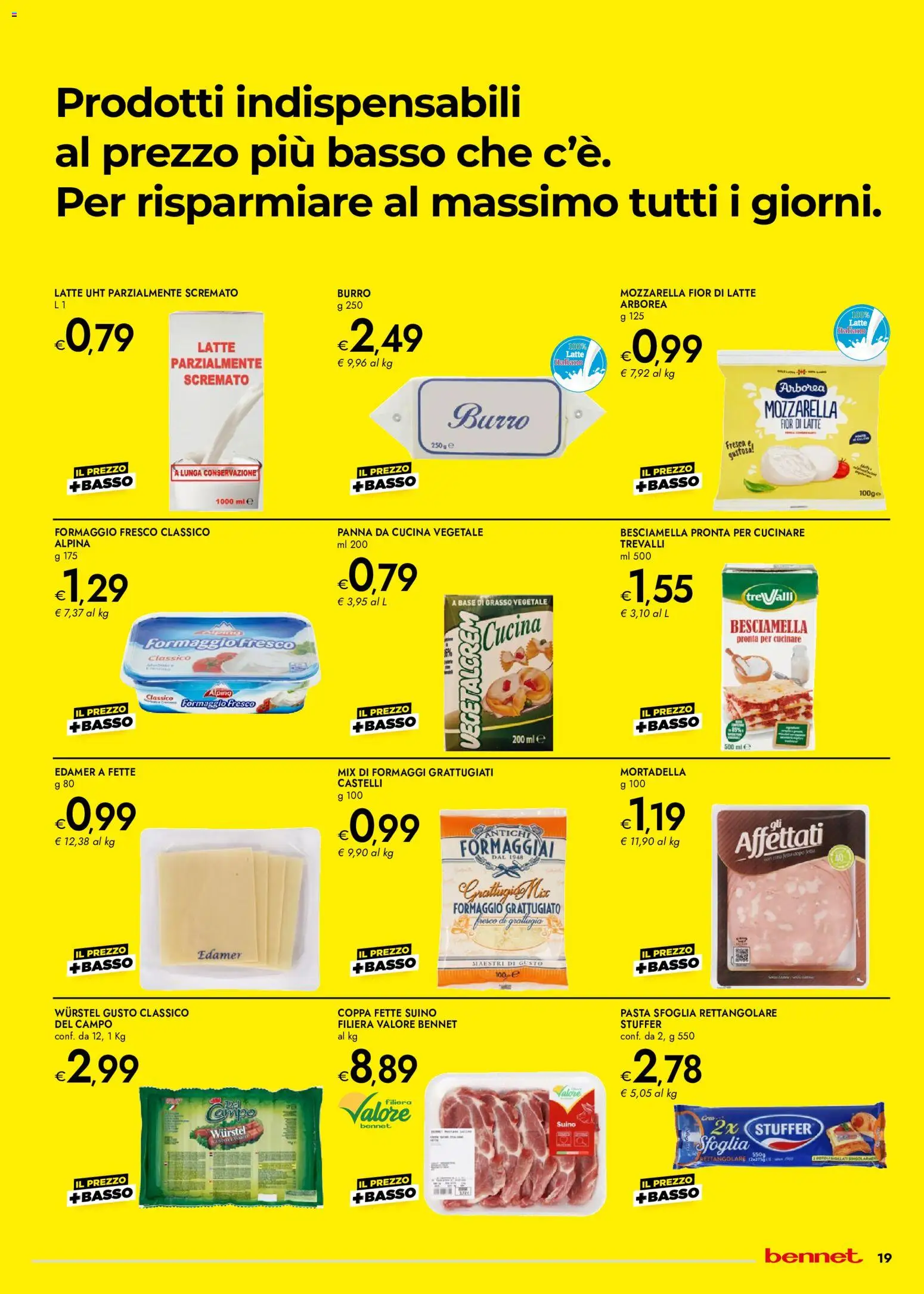 Volantino bennet del 22/10/2026 | Pagina: 19 | Prodotti: Panna, Mozzarella, Pasta, Basso