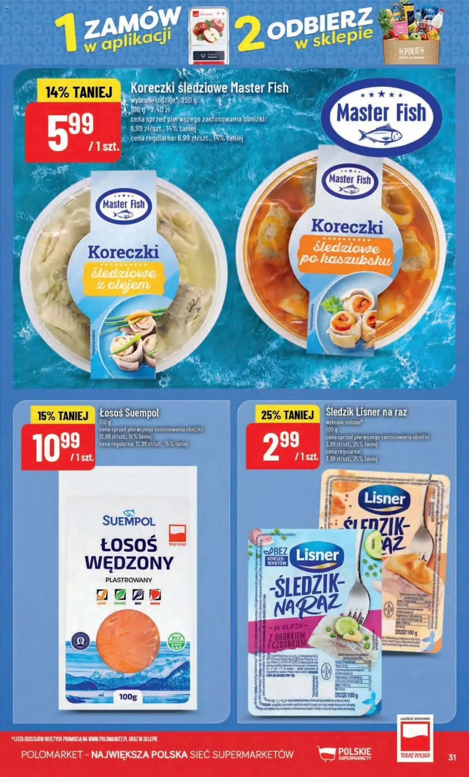Nowa POLOmarket gazetka od jutra 02.09.2026 | Strona: 31 | Produkty: Łosoś wędzony, Łosoś, Koreczki śledziowe