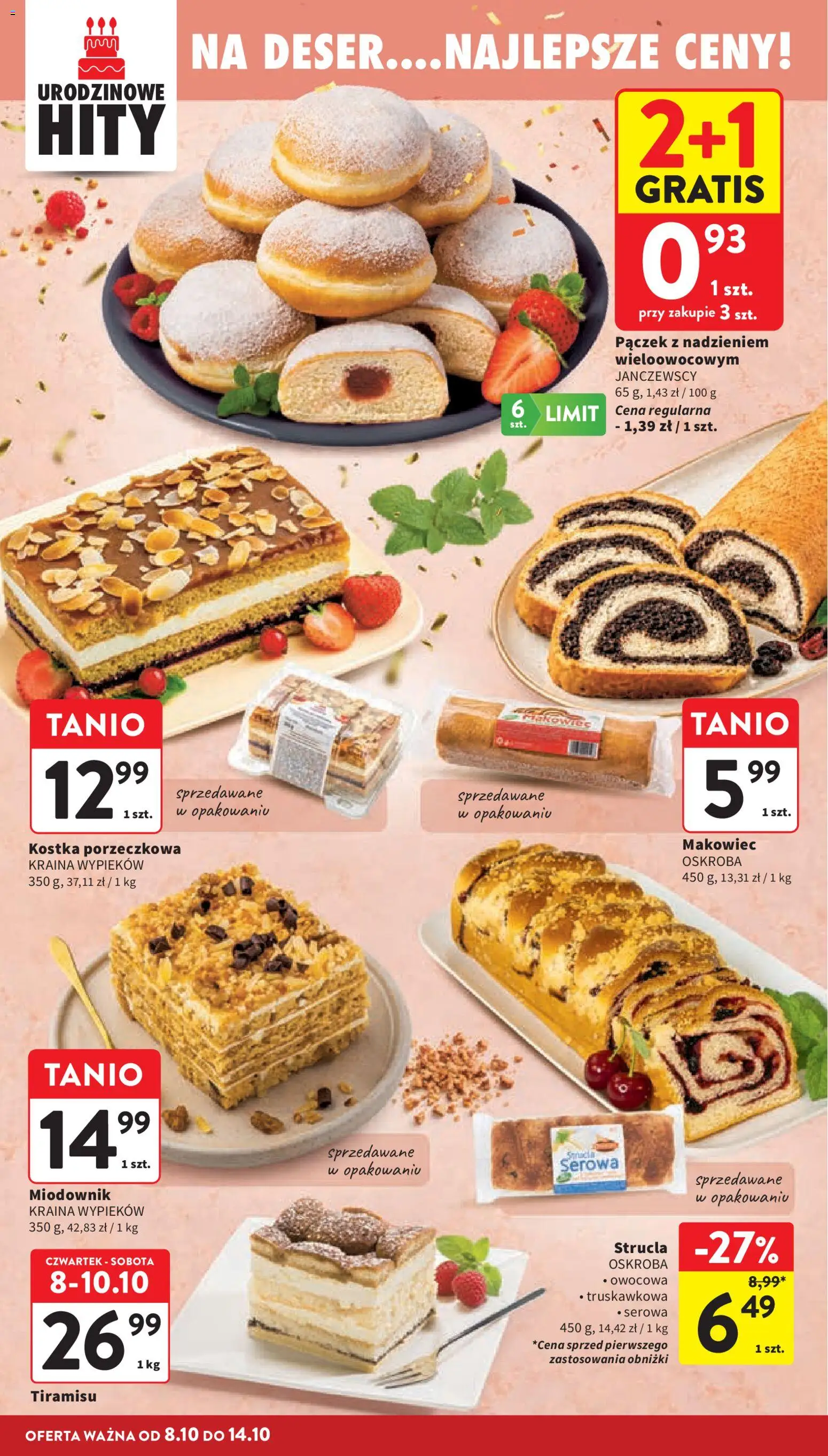 Intermarche gazetka od 08.10.2026 | Strona: 26 | Produkty: Makowiec, Deser, Pączek, Tiramisu