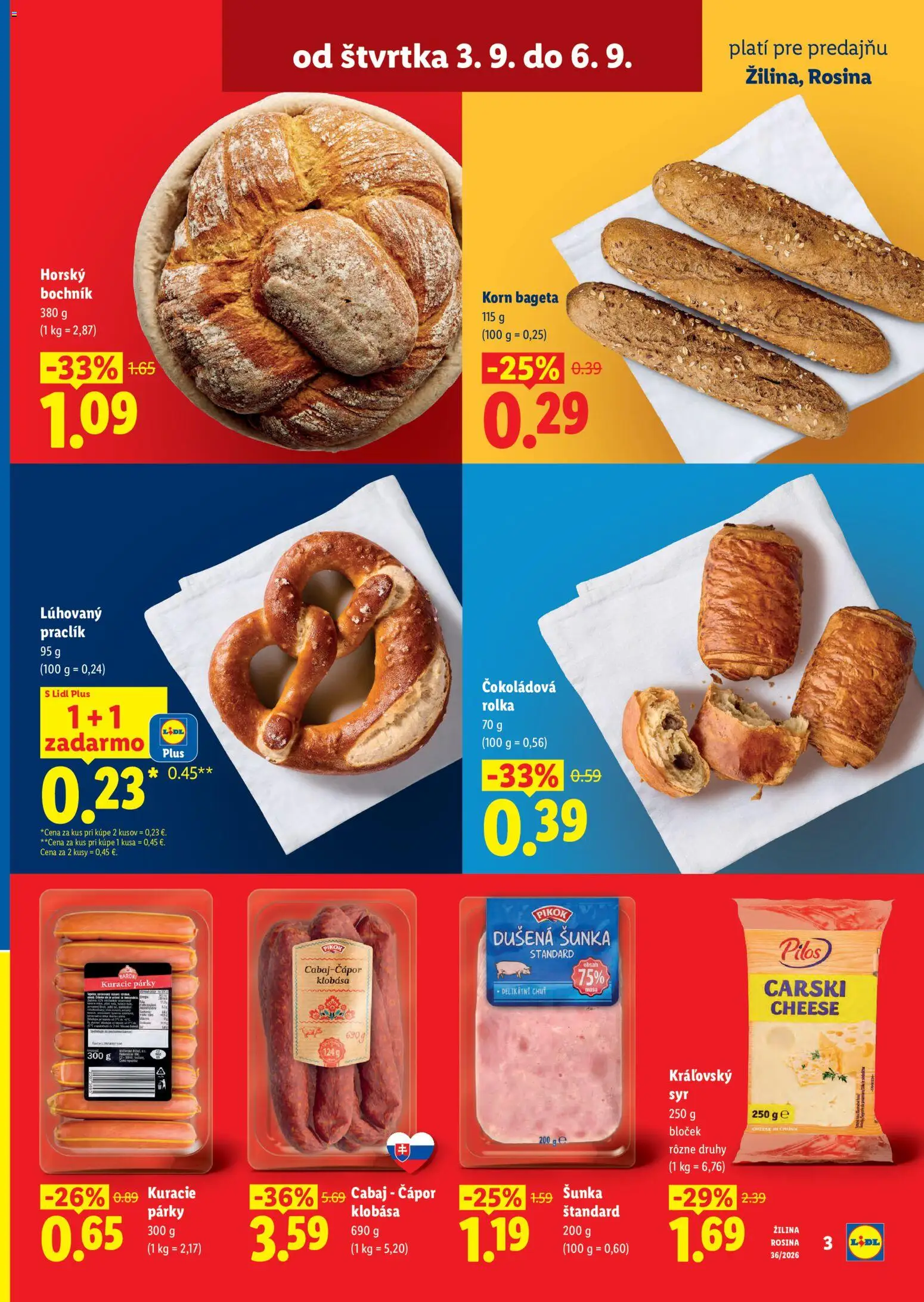 Nové Lidl akcie – leták je platný od 03.09.2026 | Strana: 3 | Produkty: Syr, Šunka, Klobása, Párky