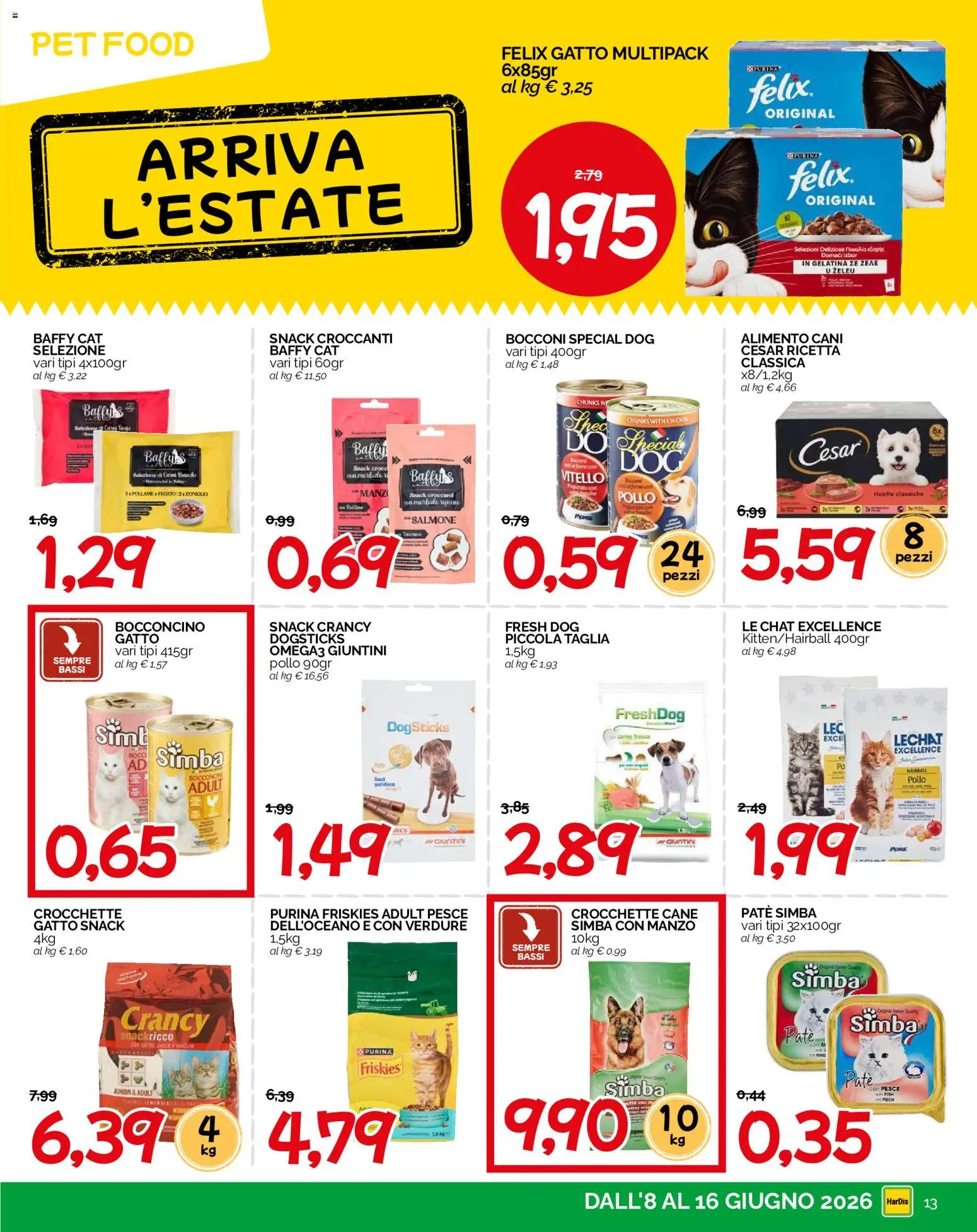 Volantino HarDis del 08.06.2026 | Pagina: 13 | Prodotti: Paté, Pesce, Vitello, Crocchette cane