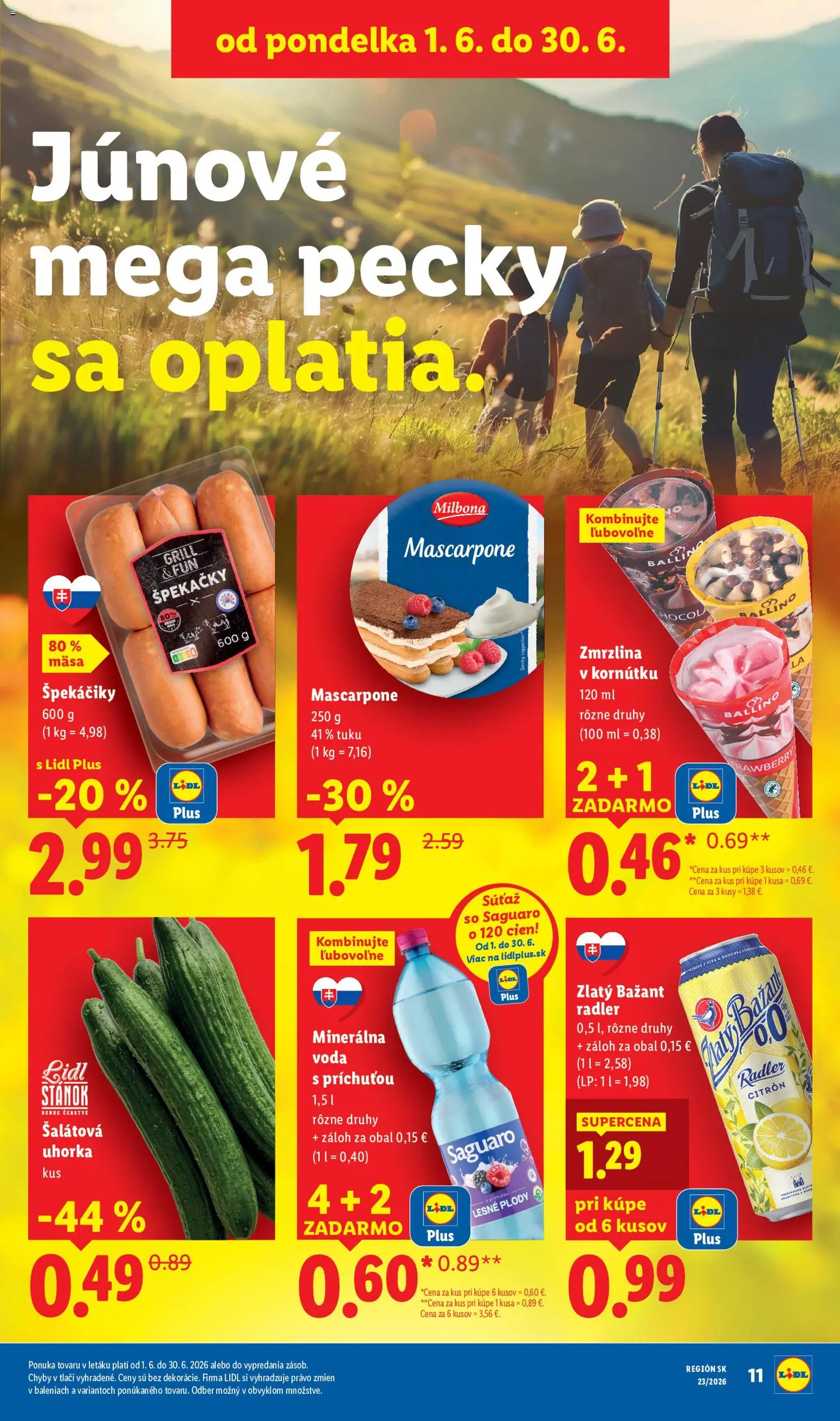 Nové Lidl akcie – leták je platný od 01.06.2026 | Strana: 21 | Produkty: Radler, Zlatý Bažant, Minerálna voda, Šalátová uhorka
