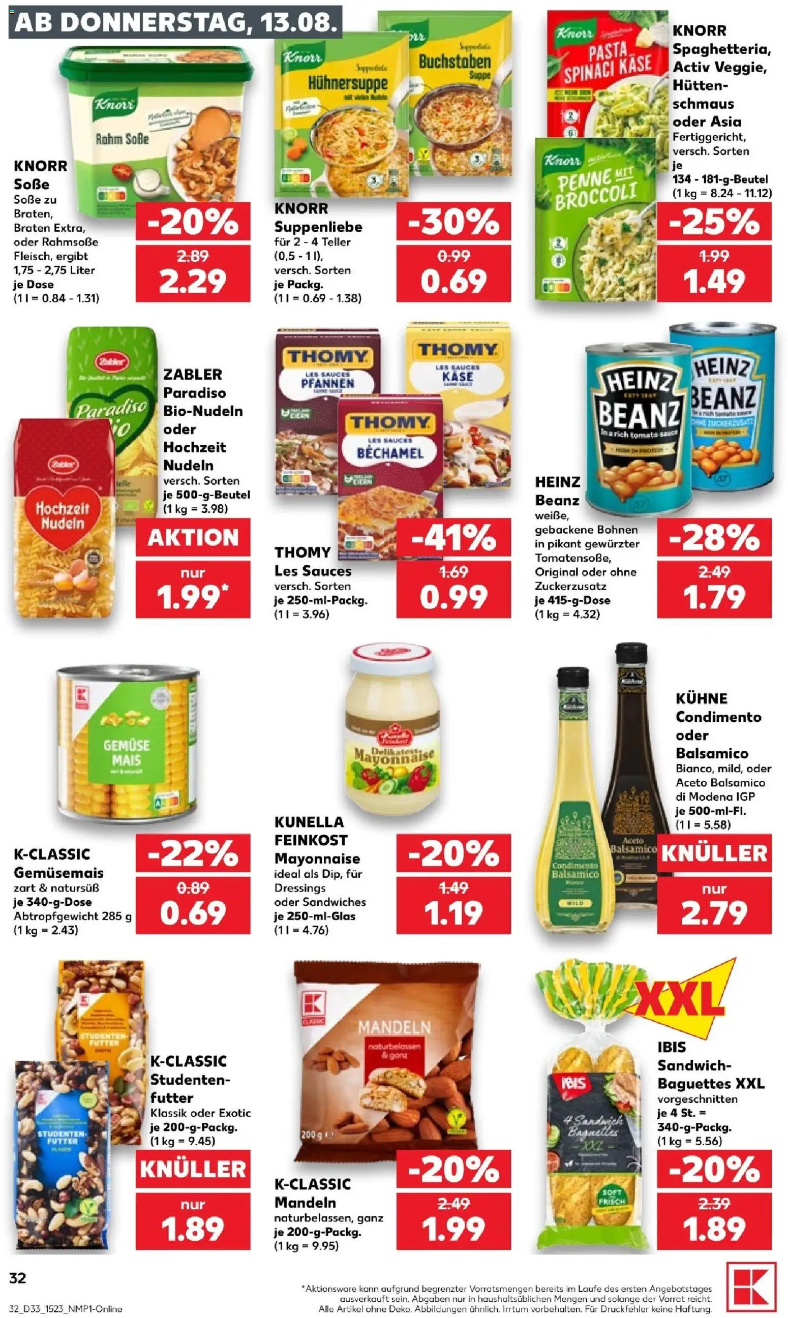 Kaufland Prospekt Zeitz – gültig ab 13.08.2026 | Seite: 32 | Produkte: Mais, Knorr, Mayonnaise, Soße