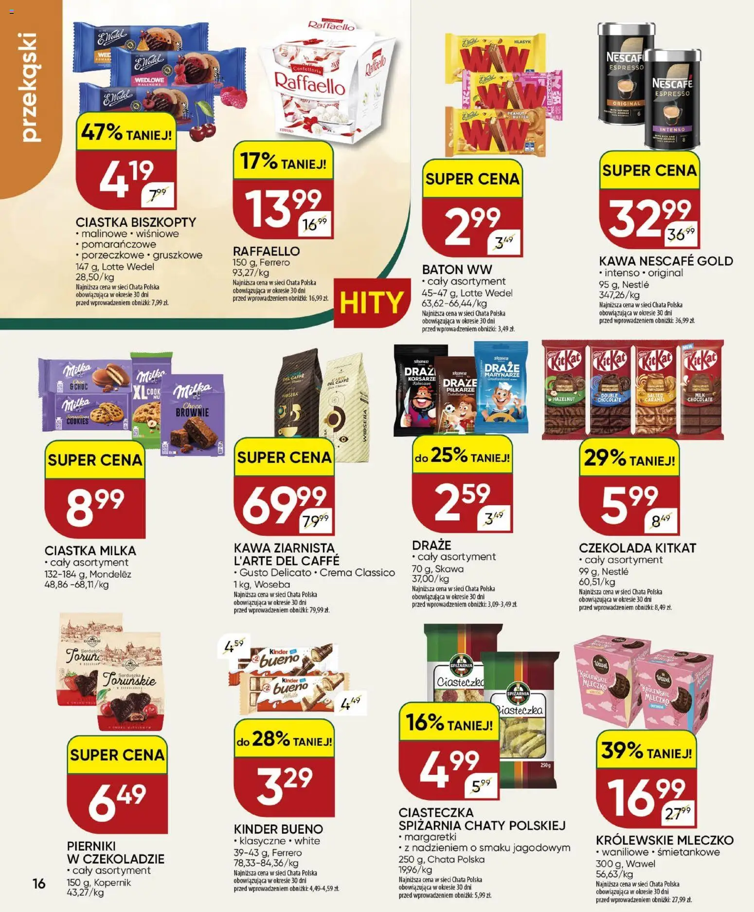 Chata Polska gazetka od 08.10.2026 | Strona: 16 | Produkty: Raffaello, Kawa ziarnista, Kinder Bueno, Baton