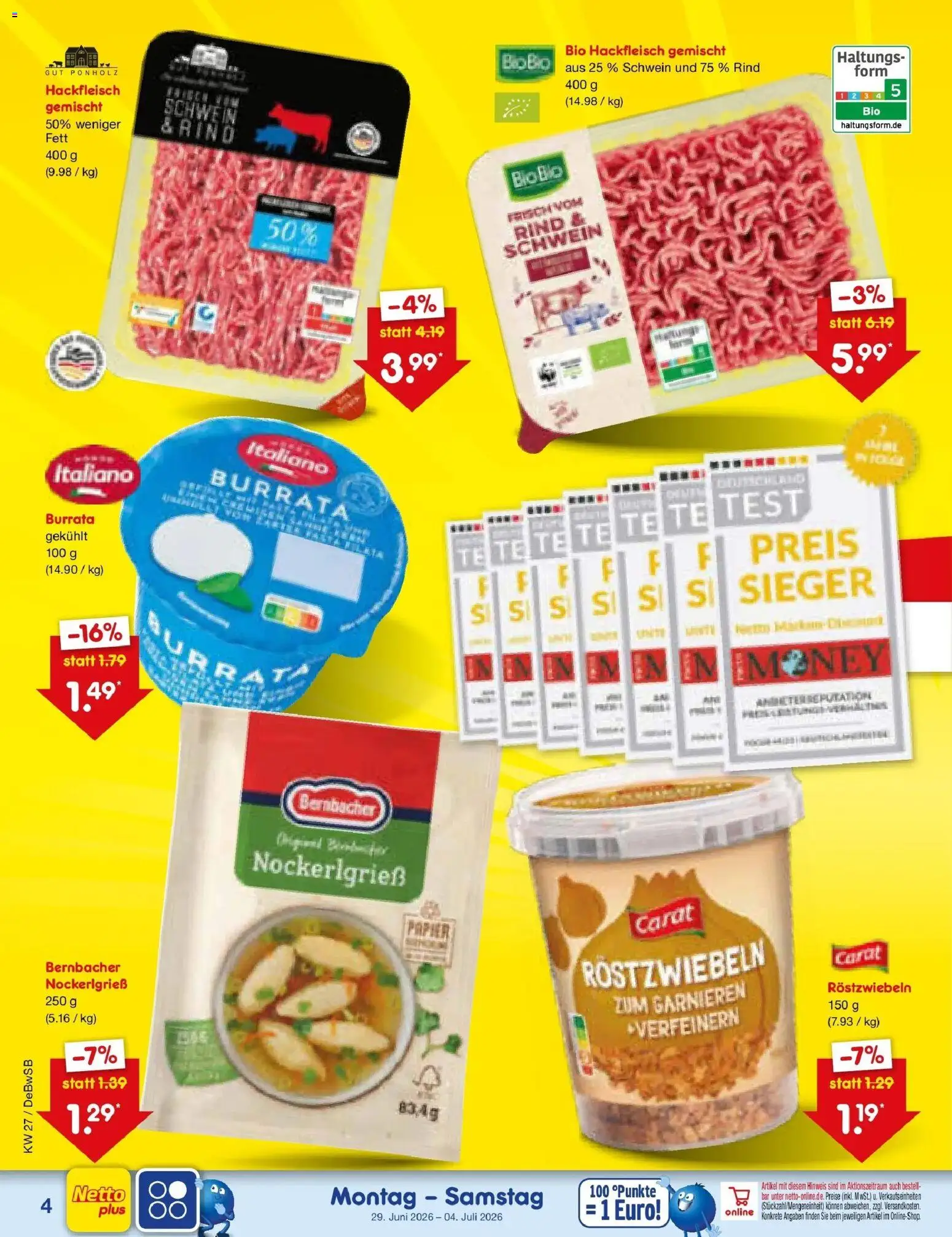 Netto Marken-Discount Prospekt Waiblingen-Bittenfeld – gültig ab 28.06.2026 | Seite: 4 | Produkte: Burrata, Hackfleisch