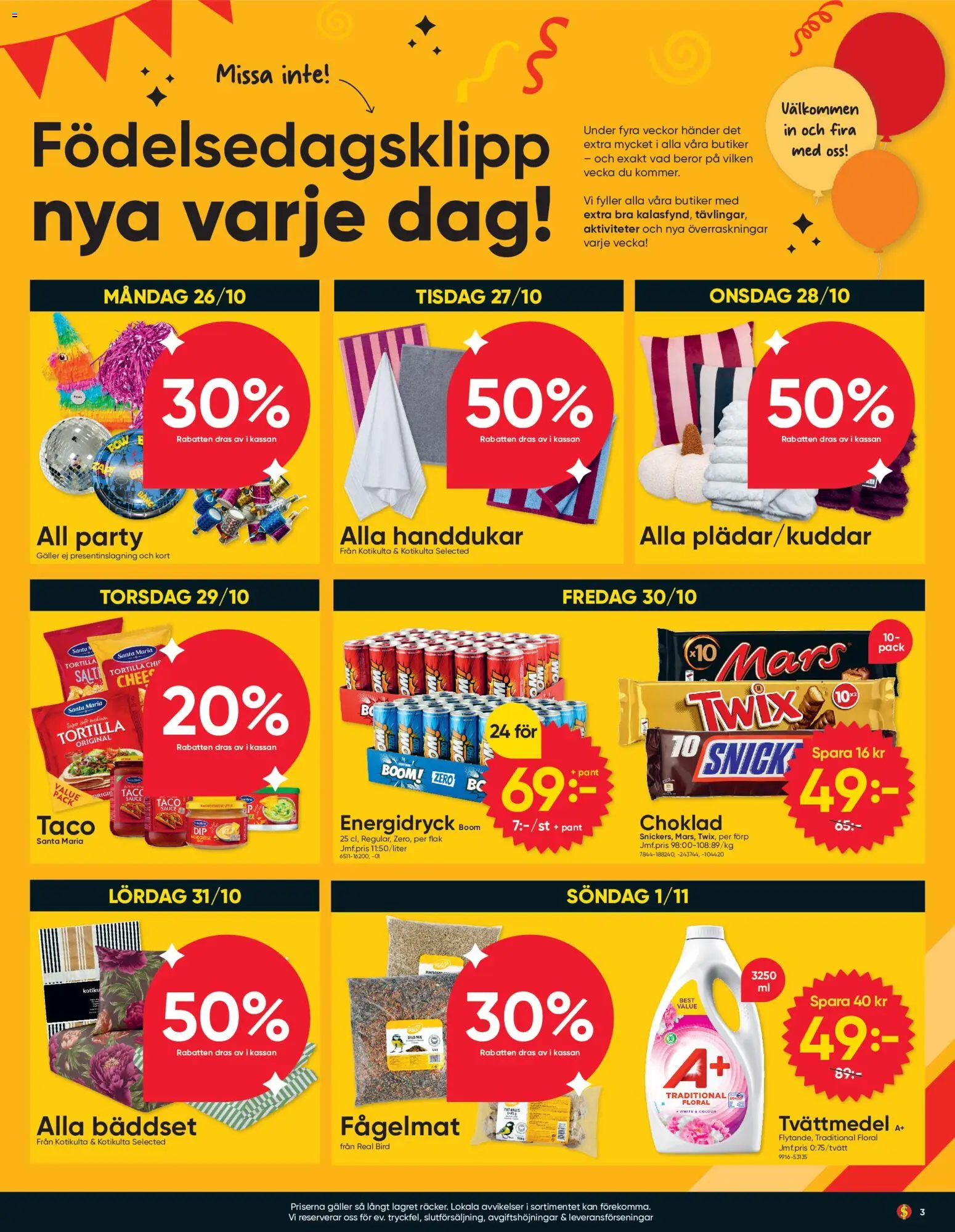 Dollar Store reklamblad aktuell från 26/10/2026 | Sida: 3 | Produkter: Salt, Tortilla, Bäddset, Choklad