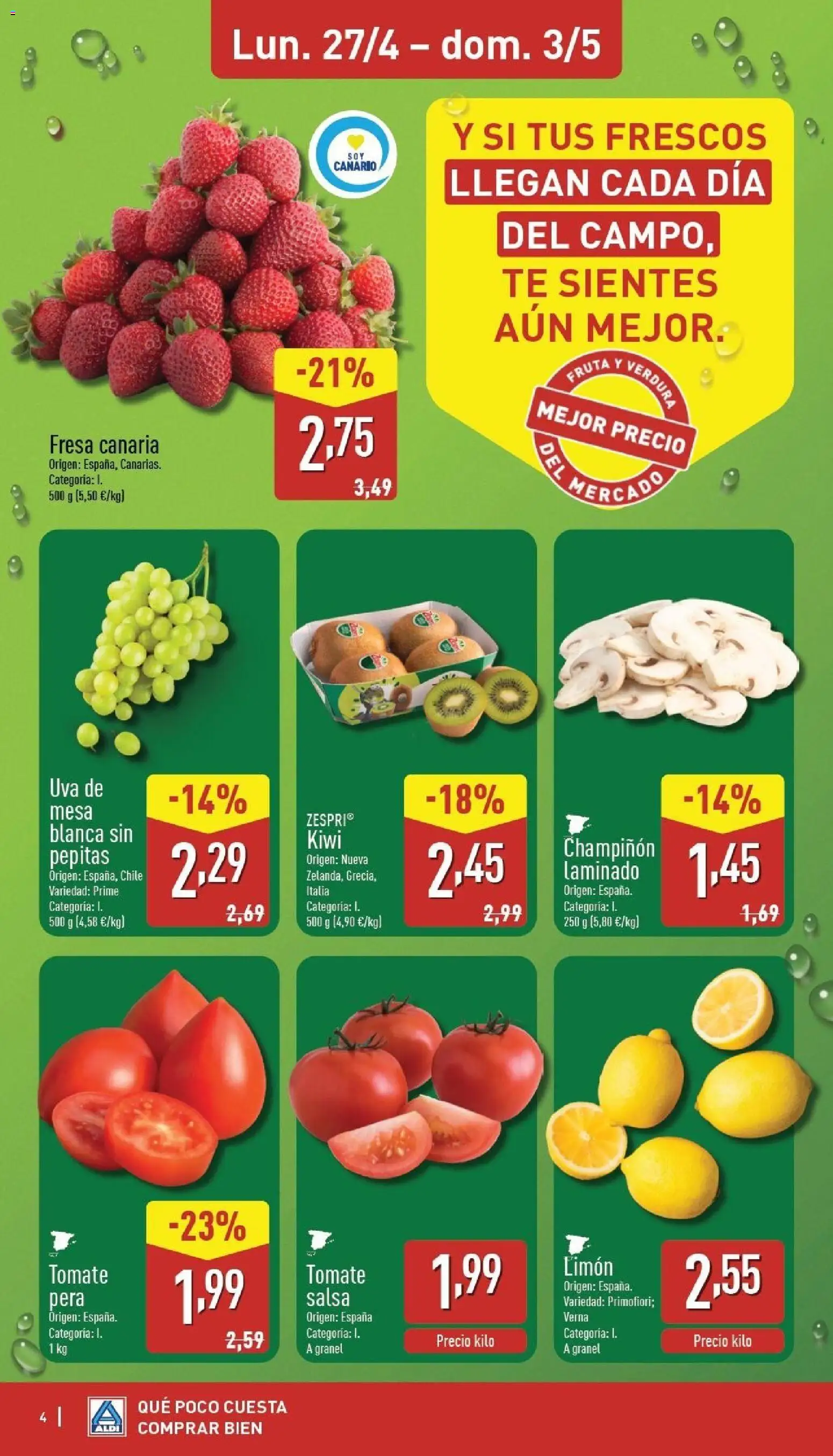 Aldi folleto Canarias │ válido desde el 27.04.2026 | Página: 4 | Productos: Τζίντζερ, Tomates, Kiwi, Té