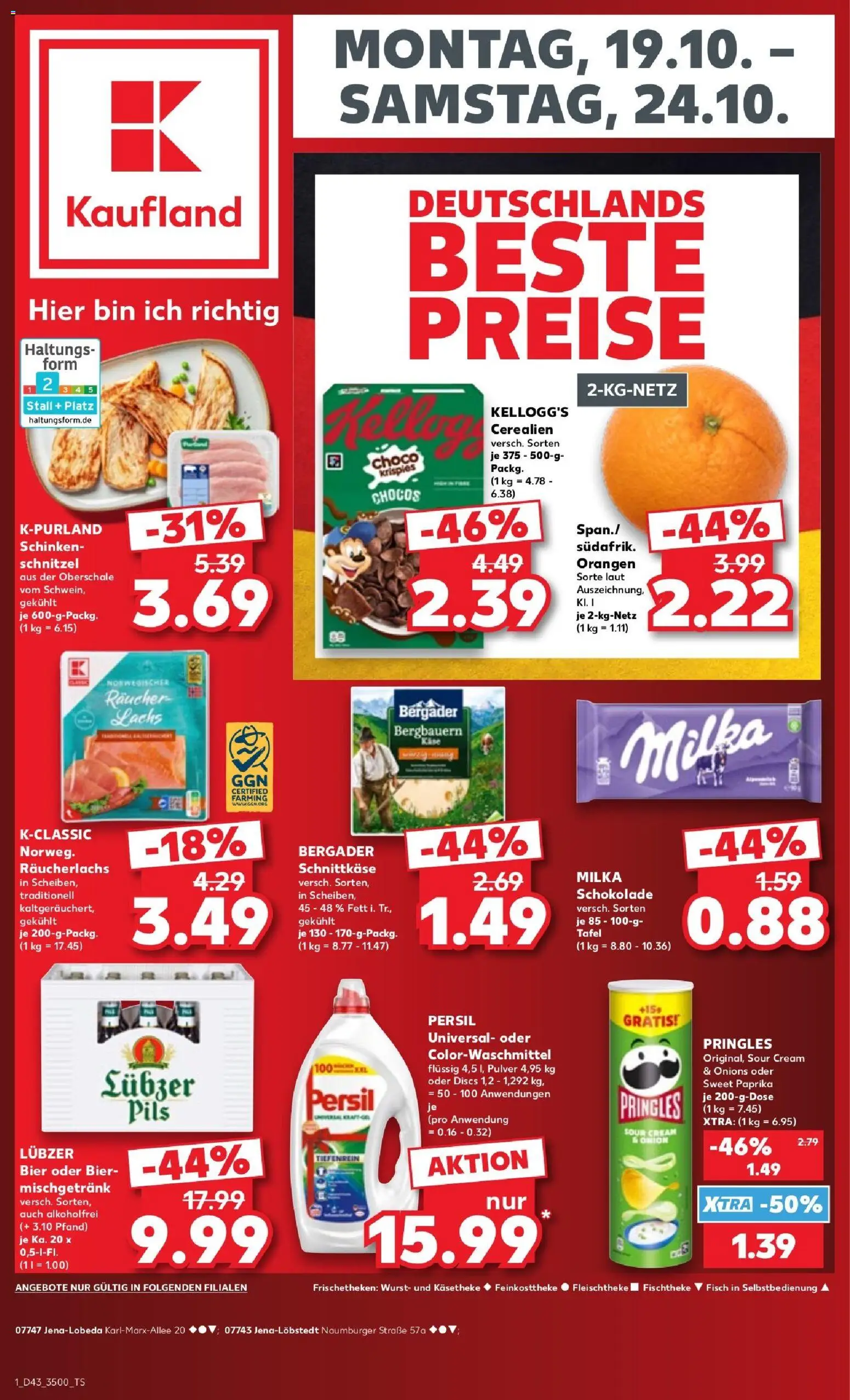 Kaufland Prospekt Jena – gültig ab 19.10.2026 | Seite: 1 | Produkte: Käse, Bier, Orangen, Schinken