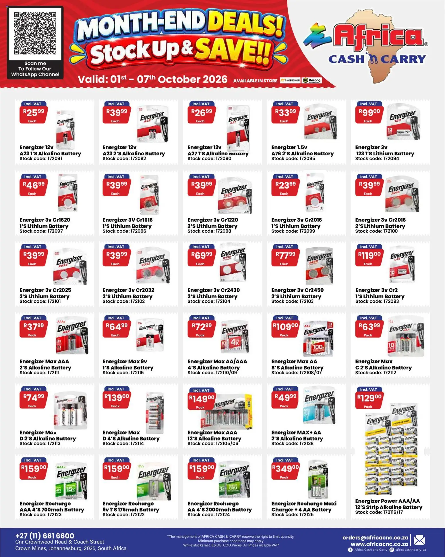 New Africa Cash & Carry catalogue – valid from 01/10/2026 | Page: 42 | Products: AA battery, Battery, Charger, Stock