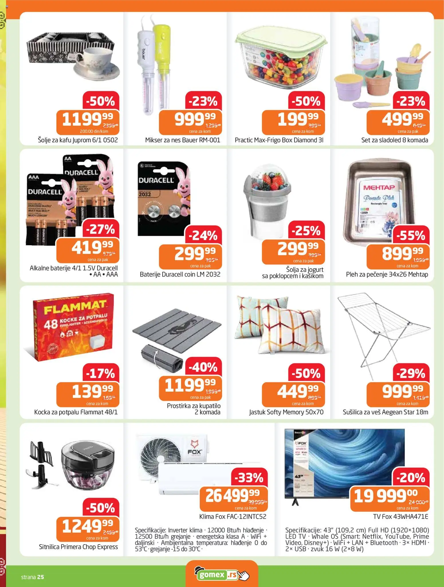 Gomex katalog - važi od 15.04.2026 | Strana: 25 | Proizvode: Kupatilo, Jogurt, Klima, Baterije