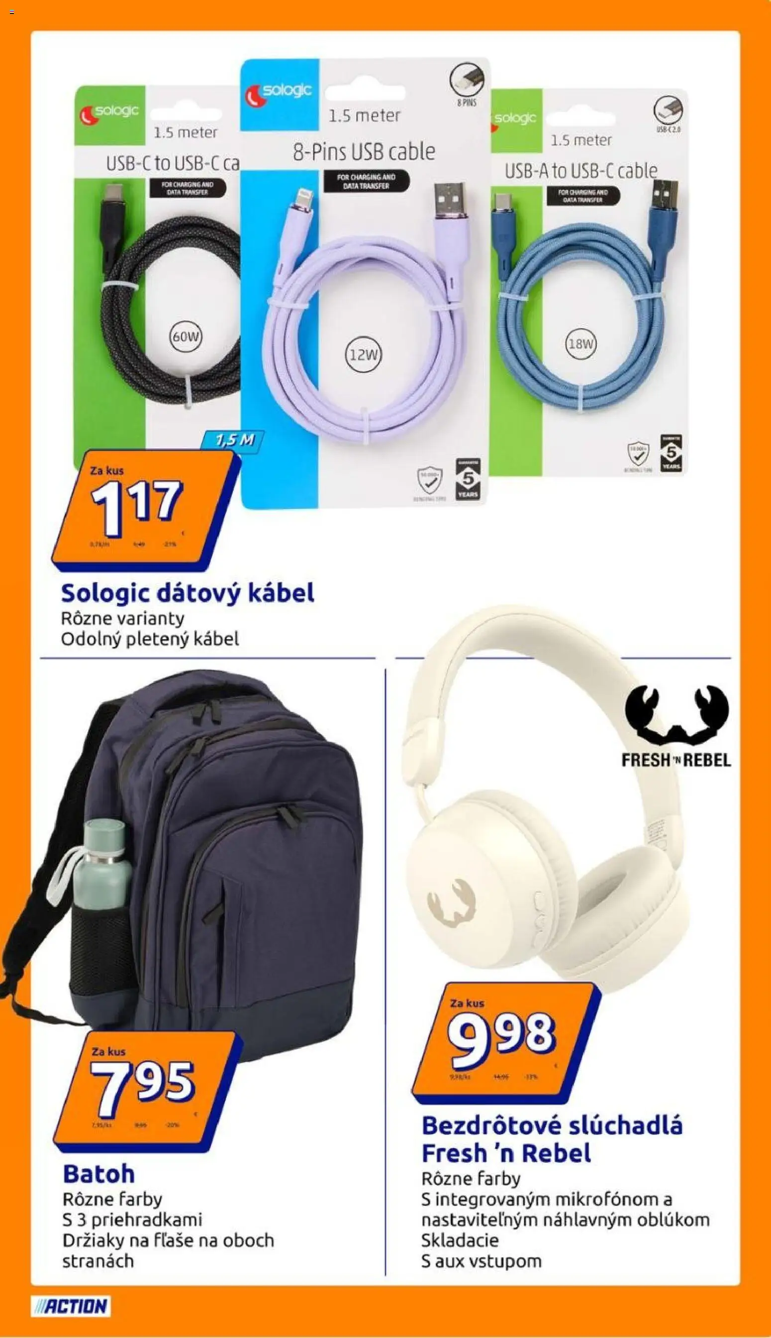 Nové Action akcie – leták je platný od 05.08.2026 | Strana: 11 | Produkty: Slúchadlá, Bezdrôtové slúchadlá, Batoh, USB