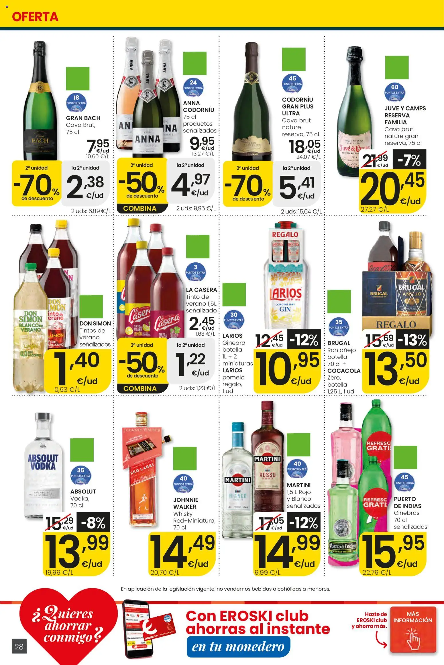 Eroski Ofertones de verano │ válido desde el 28.05.2026 | Página: 28 | Productos: Ron, Ginebra, Vodka, Whisky