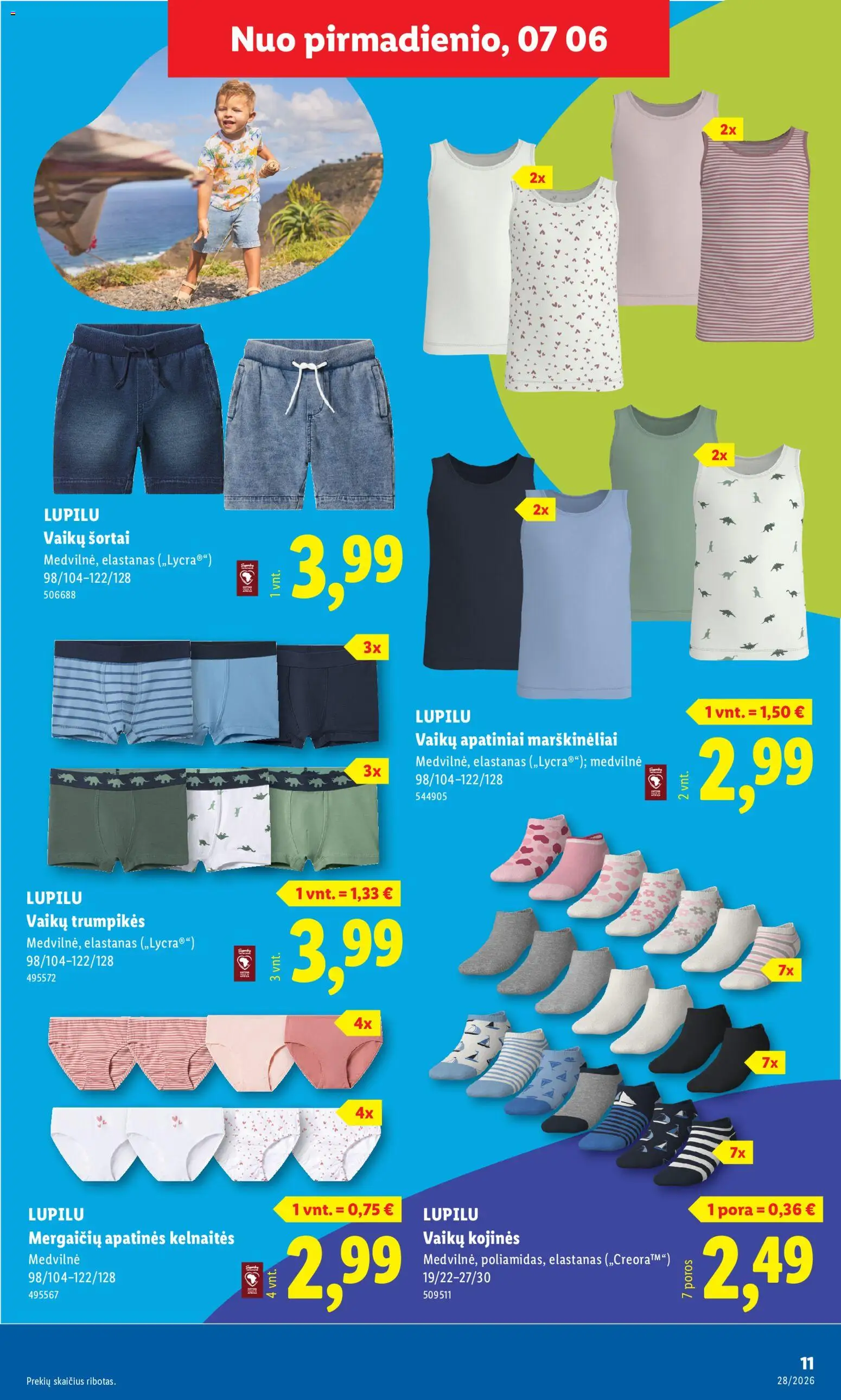 LIDL akcijos nuo 2026.07.06 | Puslapis: 11 | Prekių: Marškinėliai, Šortai, Kojinės, Trumpikės