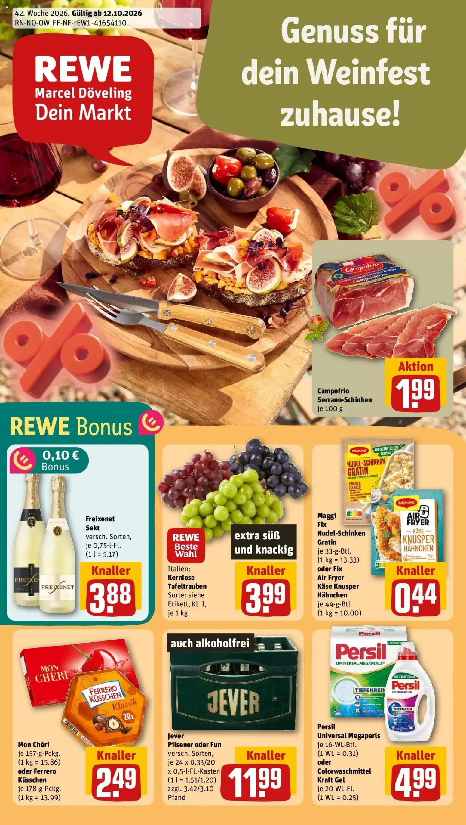 REWE Prospekt ab 12.10.2026 zum Blättern » Angebote | Seite: 1 | Produkte: Hahnchen, Freixenet, Sekt, Mon cheri