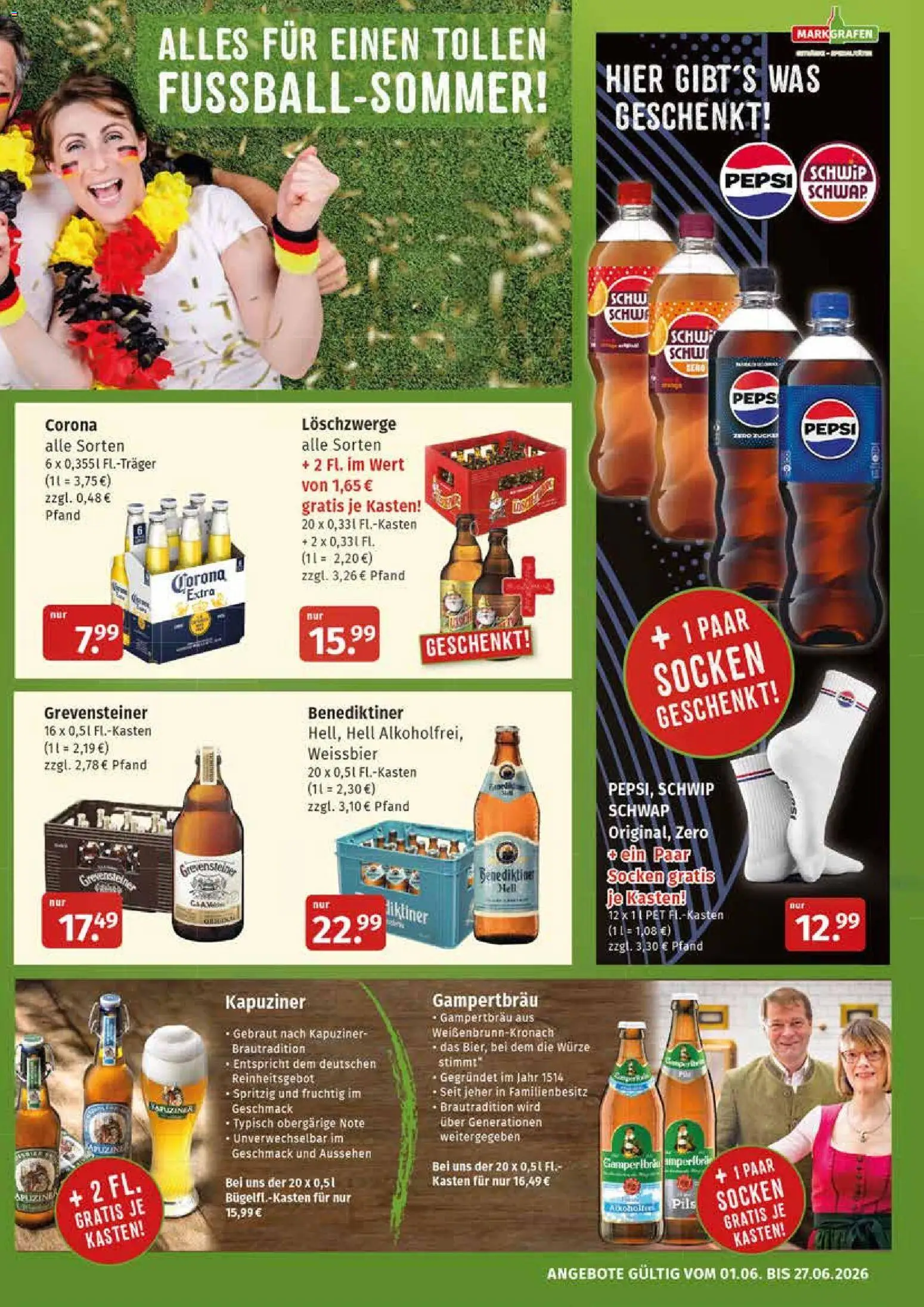 Markgrafen Prospekt – gültig ab 01.06.2026 | Seite: 7 | Produkte: Weißbier, Socken, Pepsi