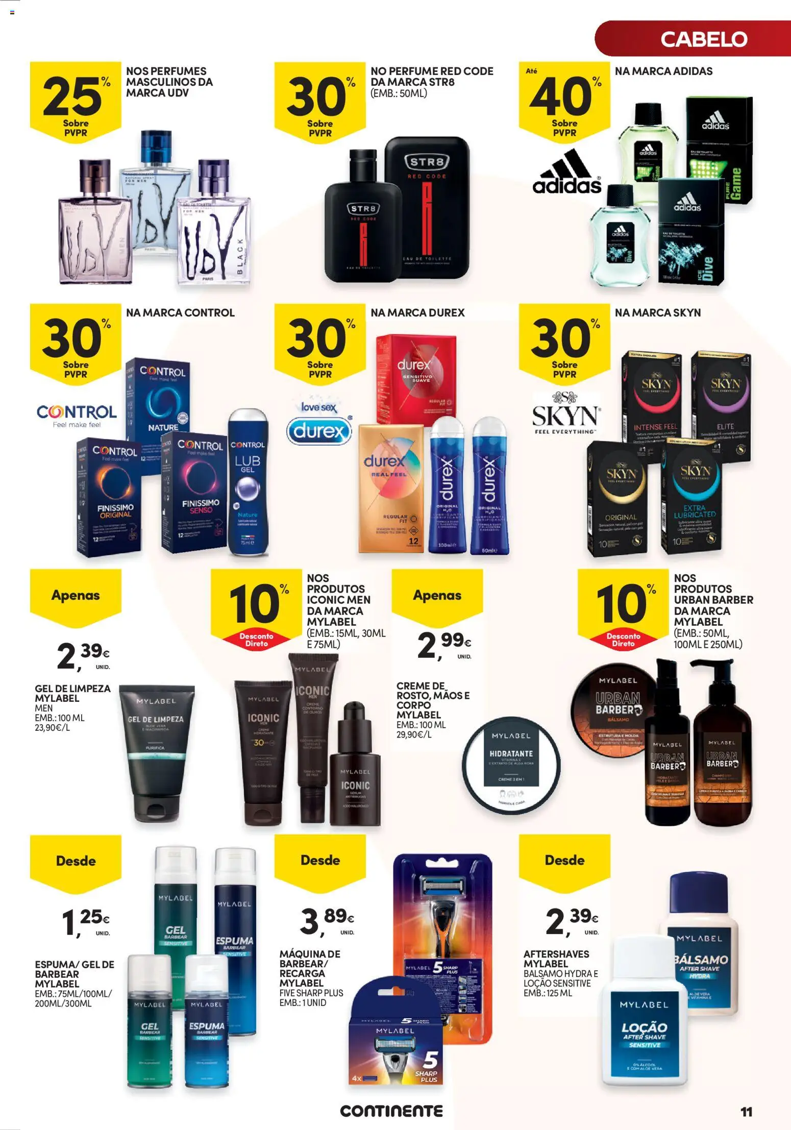 Continente Homem A nossa depilação corporal mais segura │ válido de 05.05.2026 | Página: 11 | Produtos: Perfume, Eau de toilette, Creme, Gel de limpeza