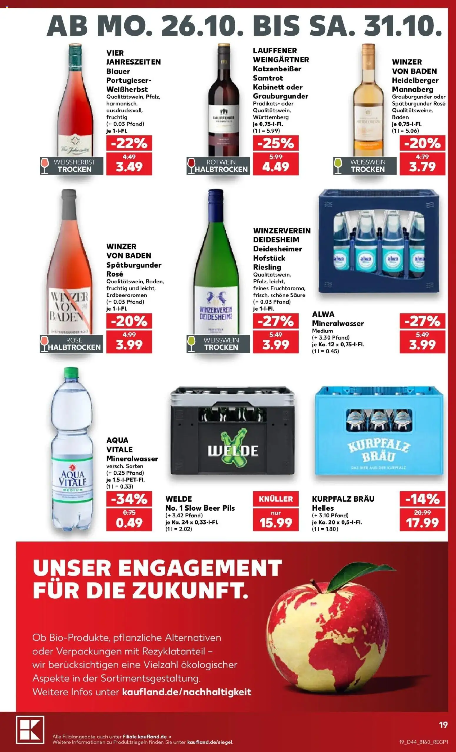 Prospekt Kaufland ab 26.10.2026 » Angebote Online zum Blättern | Seite: 23 | Produkte: Weißwein, Rotwein, Pils, Mineralwasser