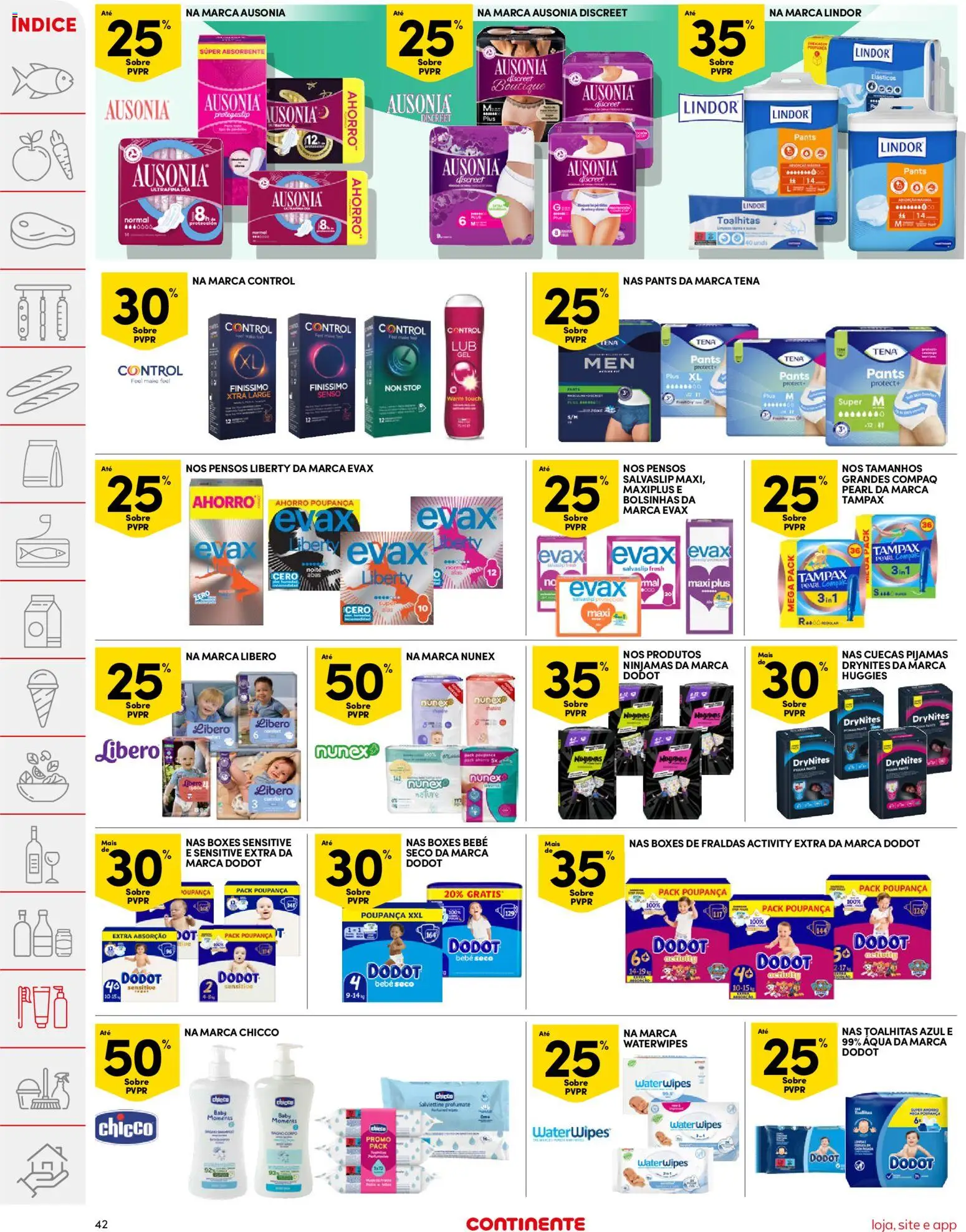 Continente folheto │ válido de 21.04.2026 | Página: 42 | Produtos: Fraldas dodot, Preservativos, Pijamas, Cuecas