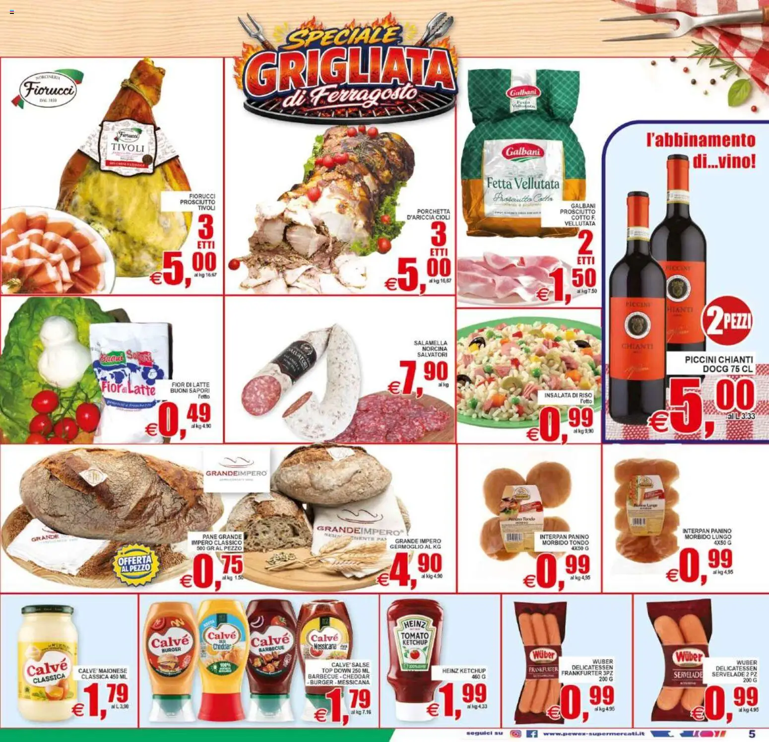 Volantino Pewex del 12/08/2026 | Pagina: 5 | Prodotti: Prosciutto Cotto, Riso, Top, Vino
