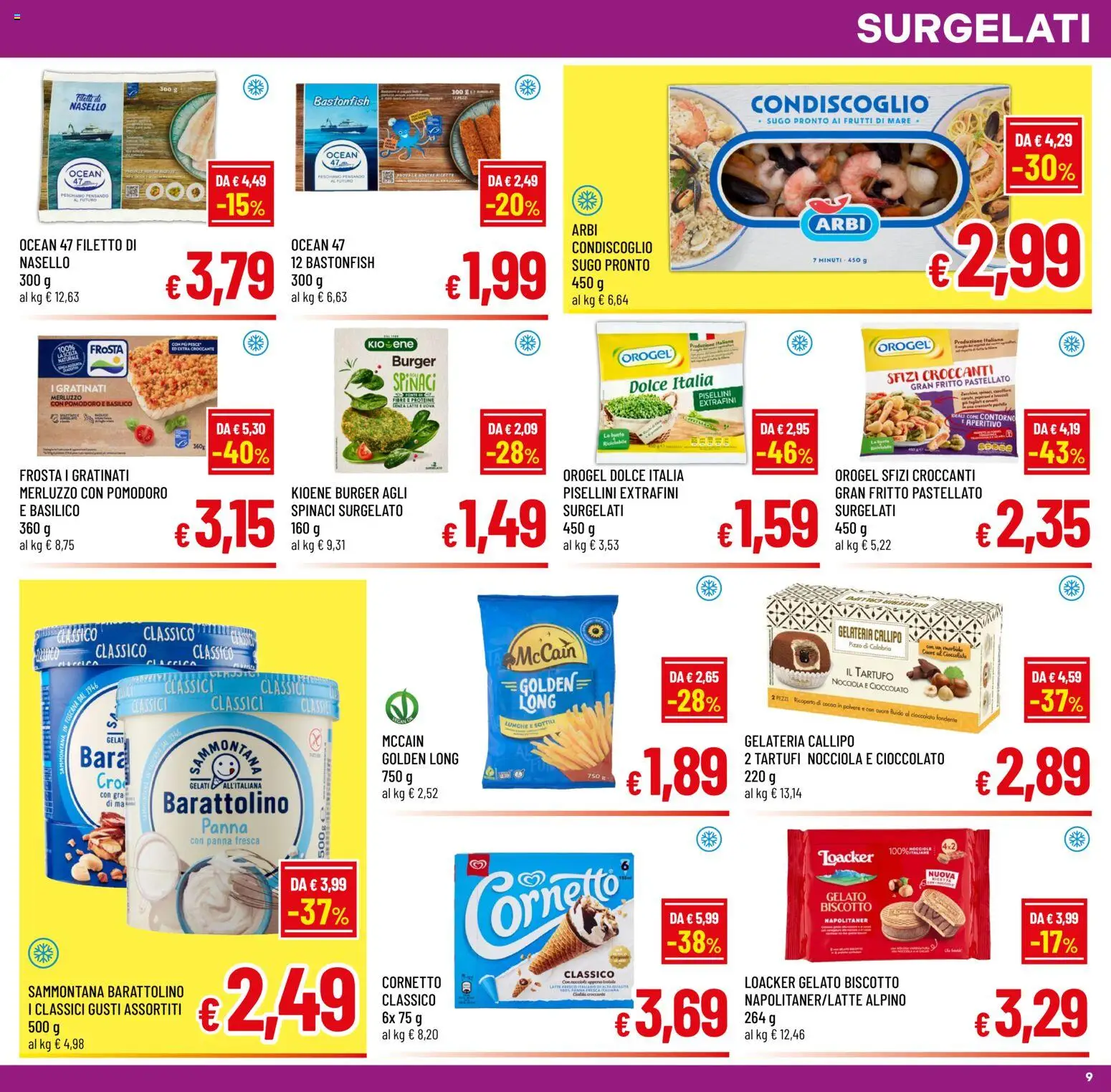 Volantino A&O del 10.06.2026 | Pagina: 9 | Prodotti: Gelato, Pomodoro, Sugo, Nasello