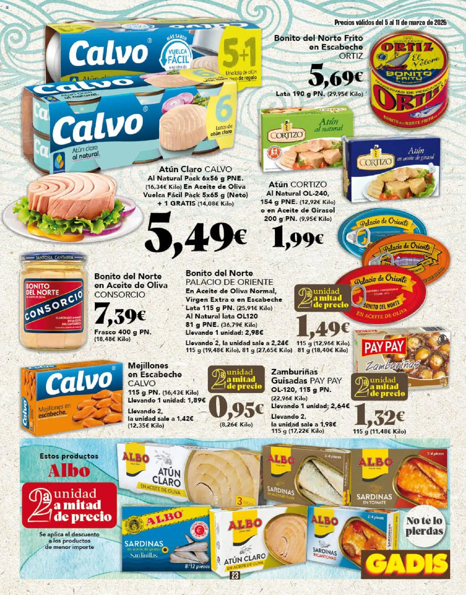Gadis folleto │ válido desde el 05.03.2026 | Página: 23 | Productos: Sardinillas, Té, Aceite de oliva, Atún claro