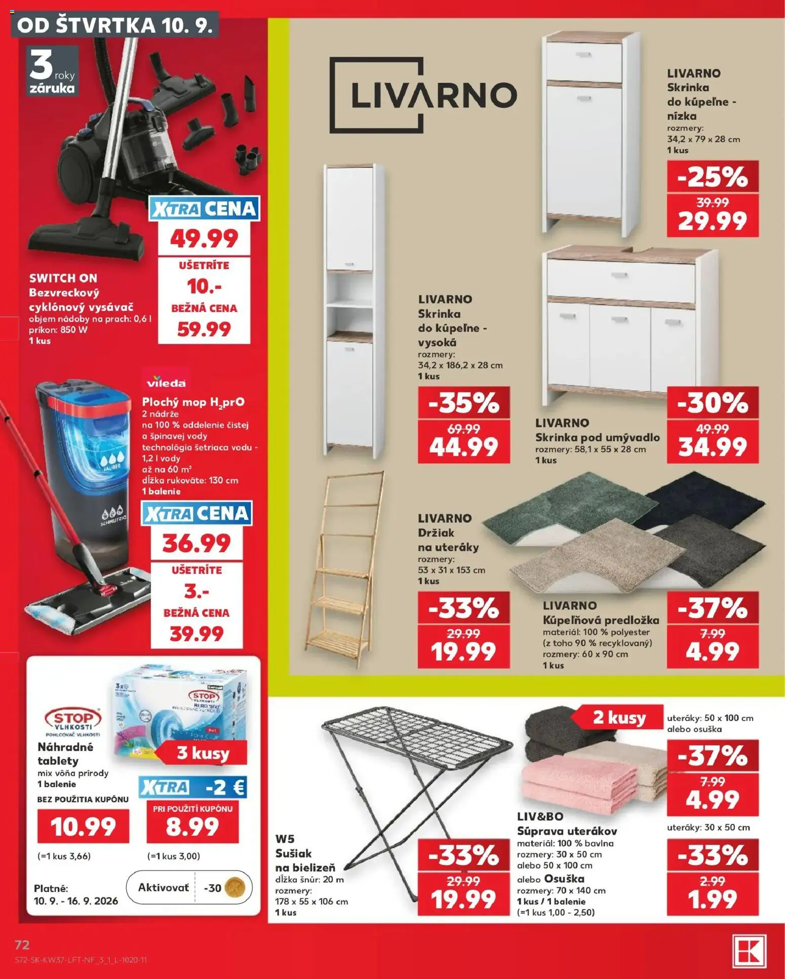 Nové Kaufland akcie – leták je platný od 10.09.2026 | Strana: 72 | Produkty: Skrinka pod umývadlo, Skrinka do kúpeľne, Držiak na uteráky, Skrinka