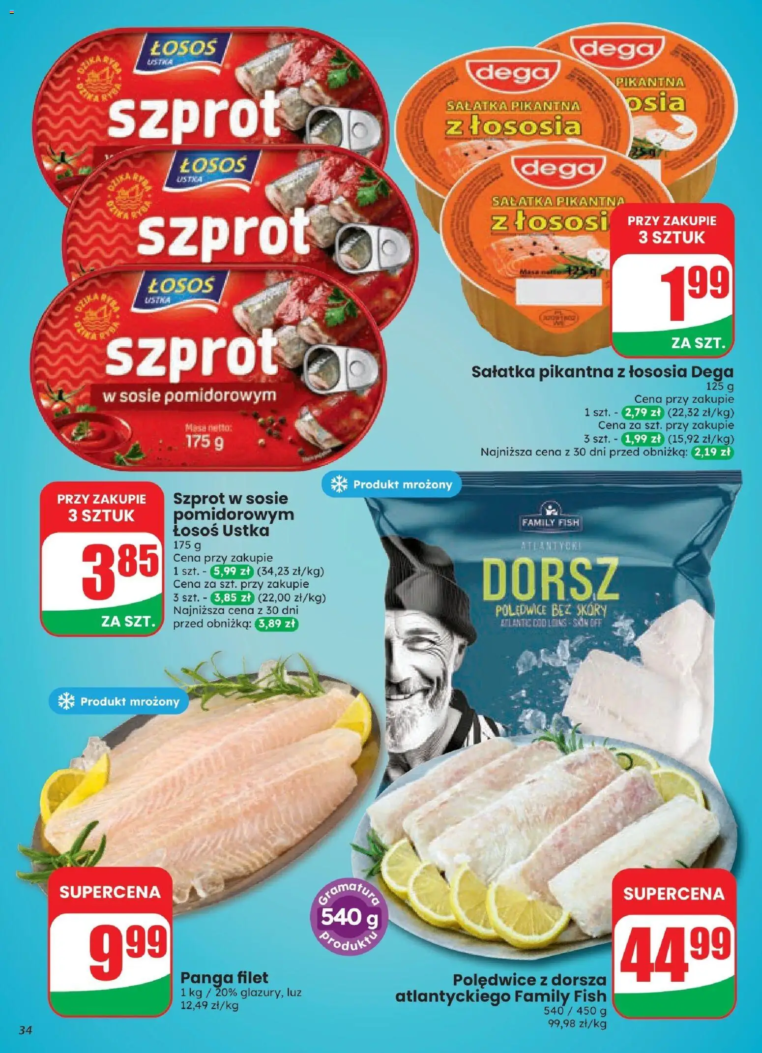 Dino gazetka od 21.10.2026 | Strona: 34 | Produkty: Dorsz, Łosoś, Filet, Sałatka