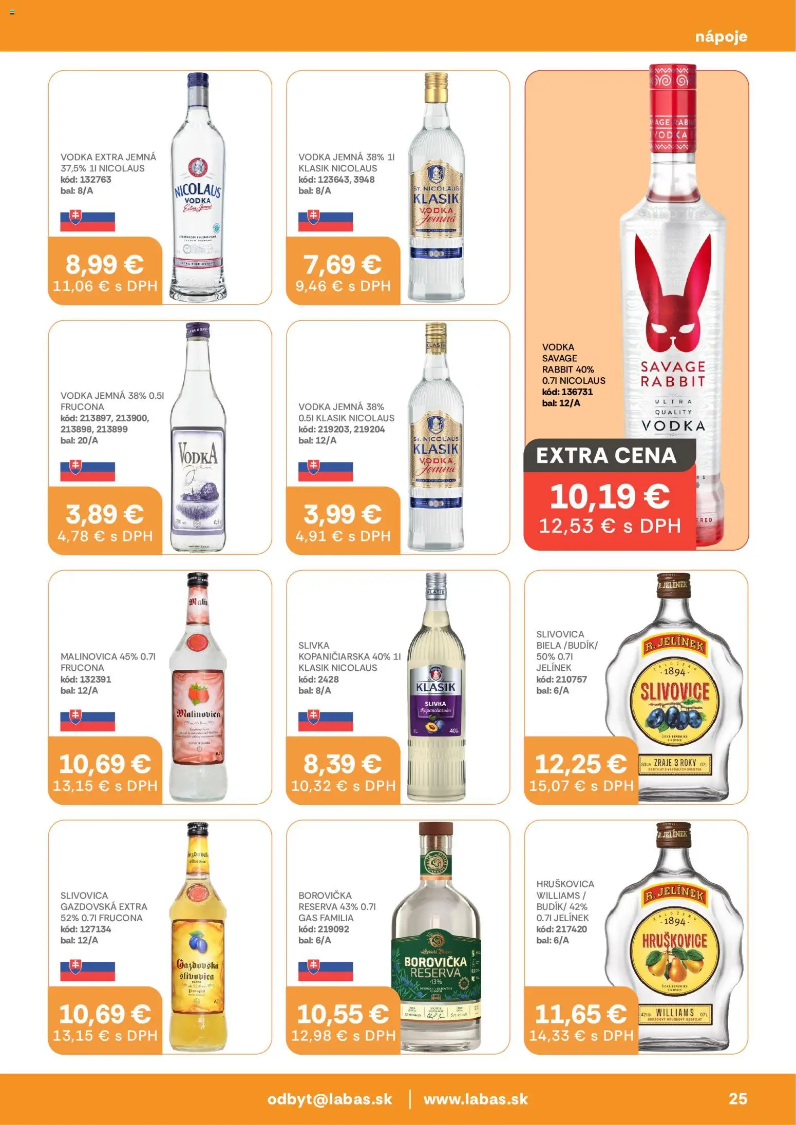 Nové Labaš akcie – leták je platný od 11.09.2026 | Strana: 25 | Produkty: Hruškovica, Borovička, Nápoje, Destilát