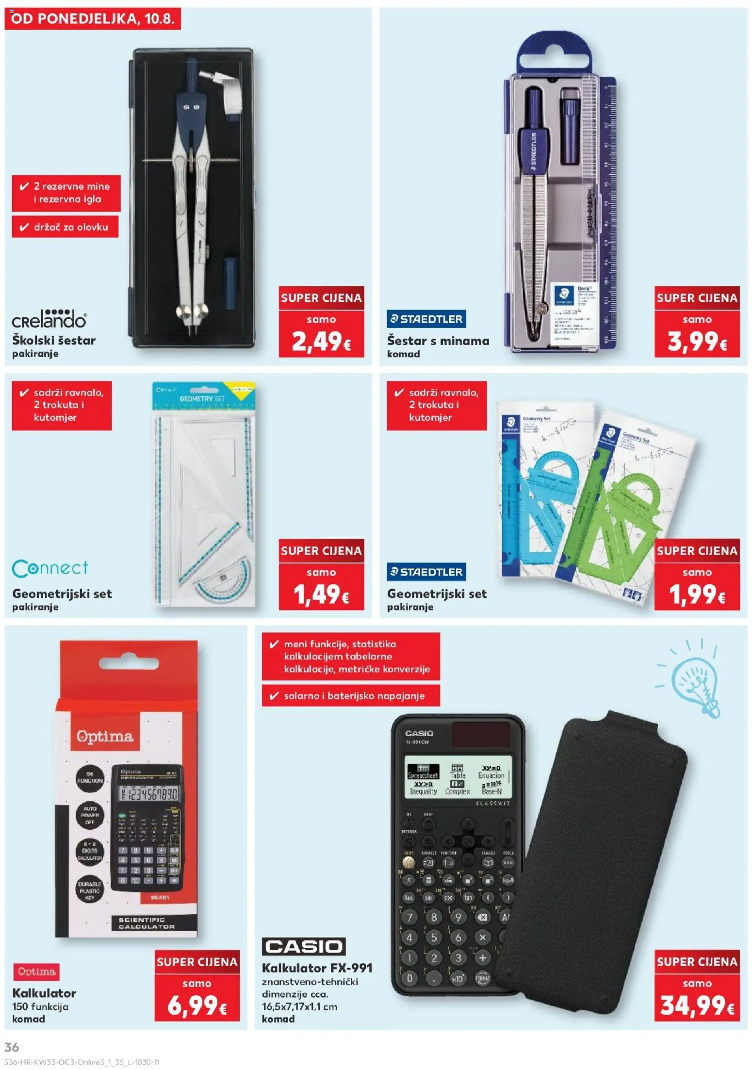 Kaufland katalog | vrijedi od 10.08.2026 | Stranica: 36 | Proizvodi: Šestar, Kalkulator
